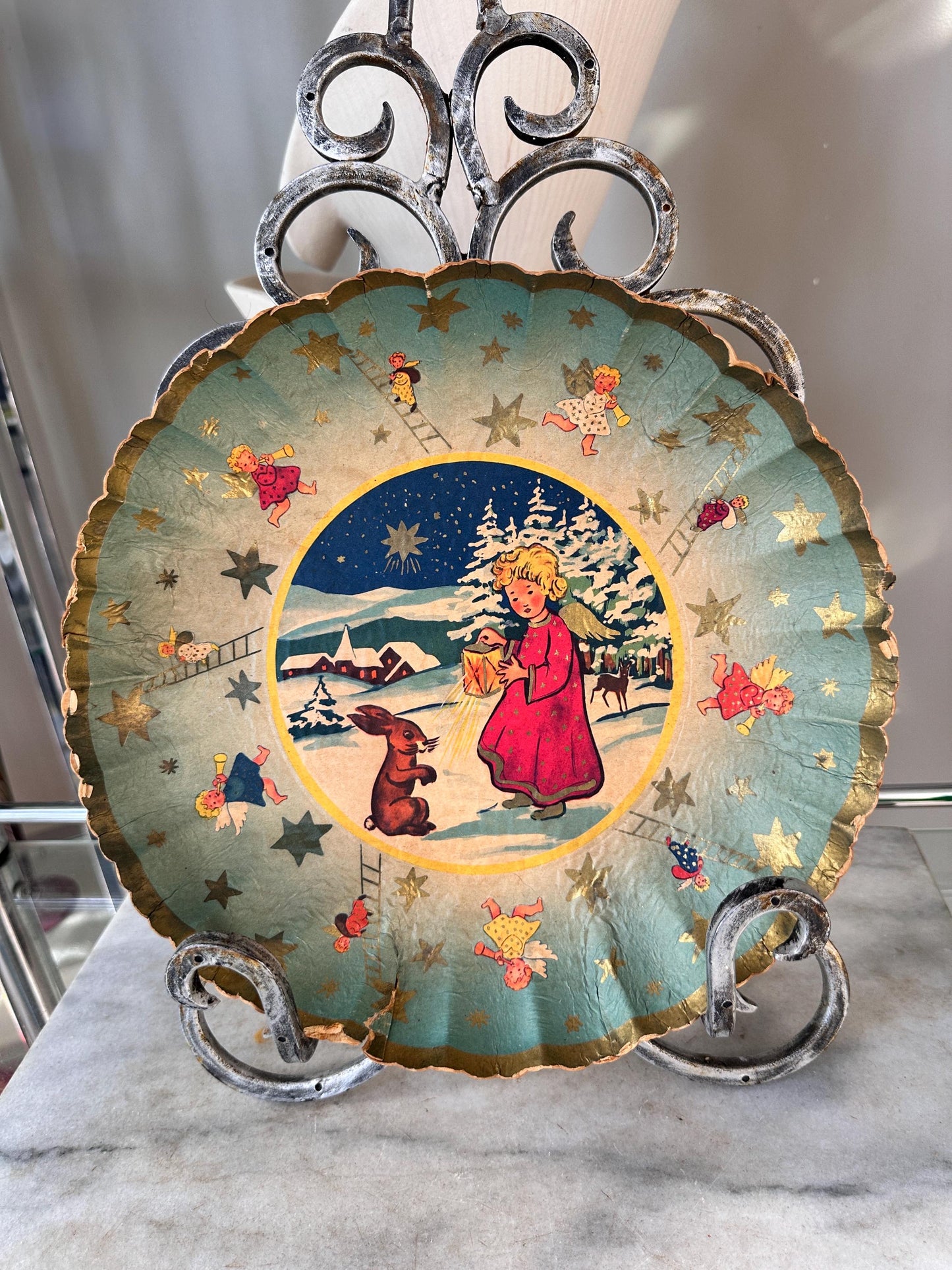 Mid-Century German Pressed Paper Bowl, Bunter Teller Christmas Decor
