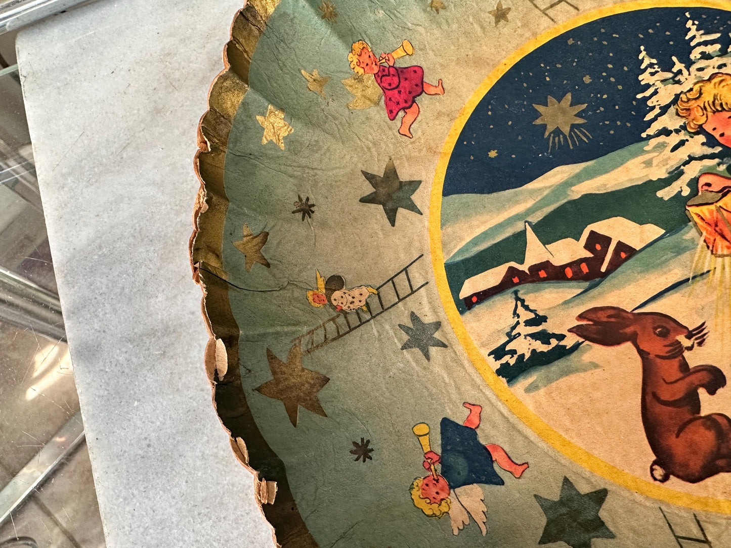 Mid-Century German Pressed Paper Bowl, Bunter Teller Christmas Decor