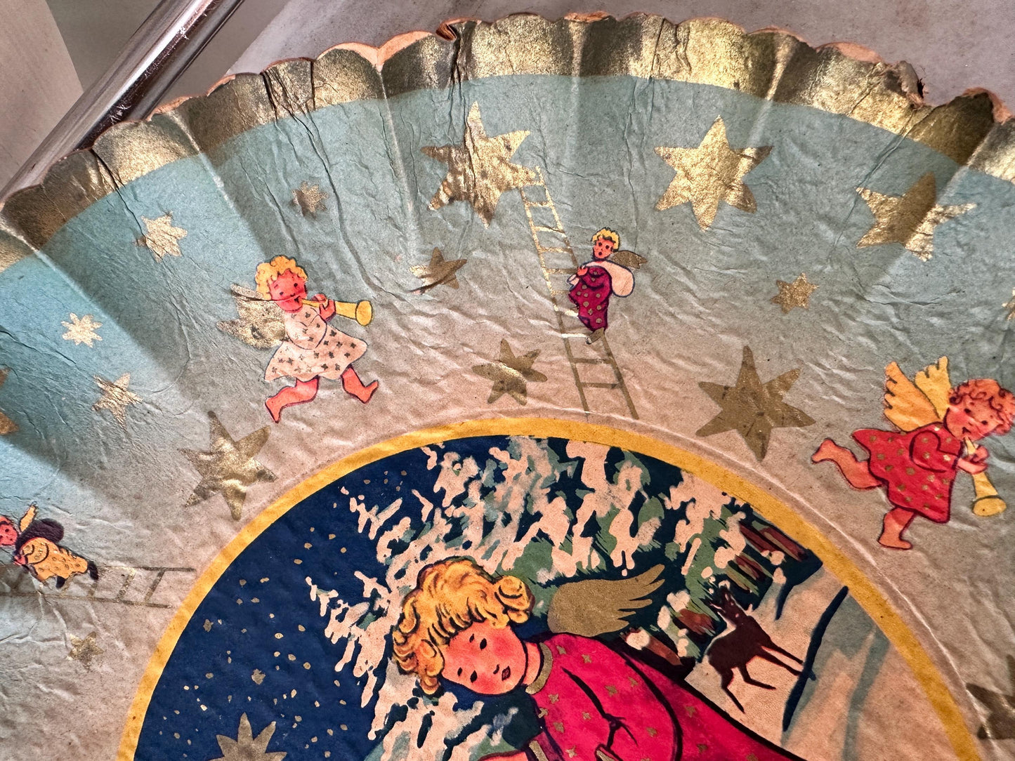 Mid-Century German Pressed Paper Bowl, Bunter Teller Christmas Decor