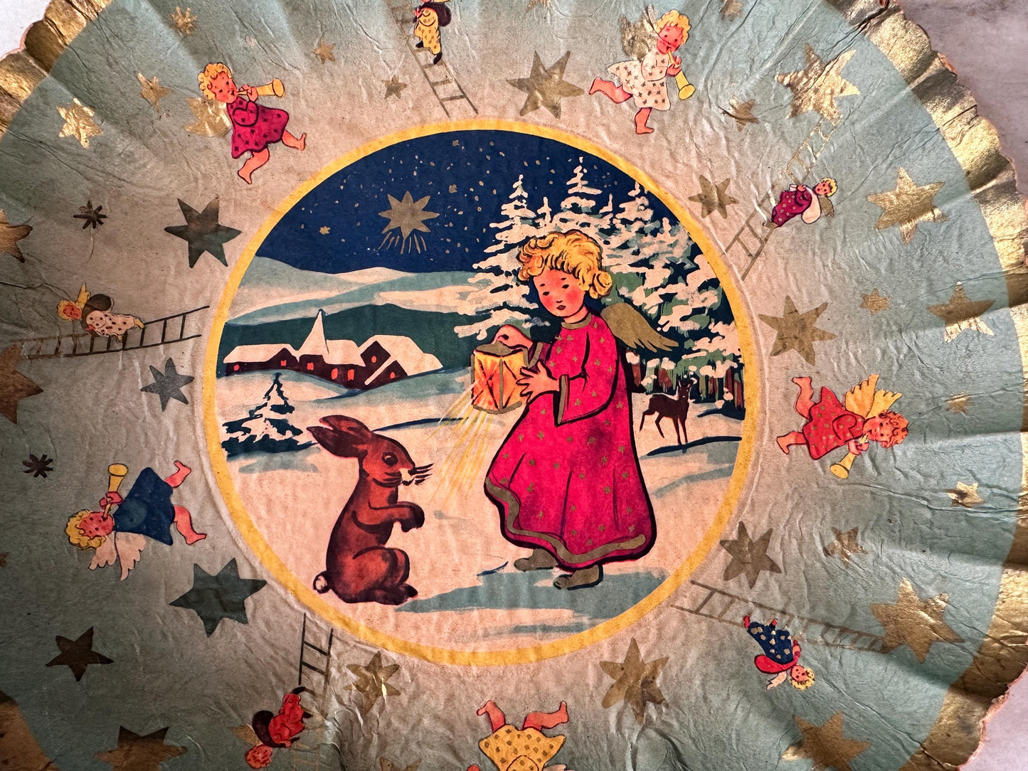 Mid-Century German Pressed Paper Bowl, Bunter Teller Christmas Decor