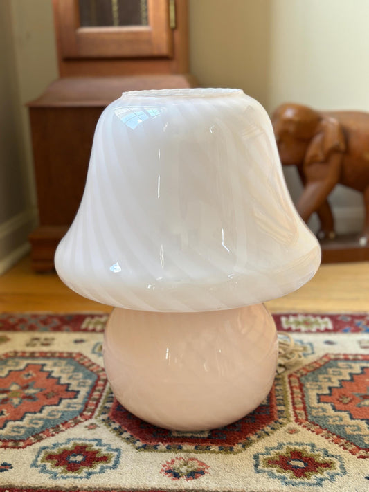 Vintage Pink Murano Art Glass Mushroom Lamp | Swirl Glass Table Lamp | Italian Mid-Century Modern Decor