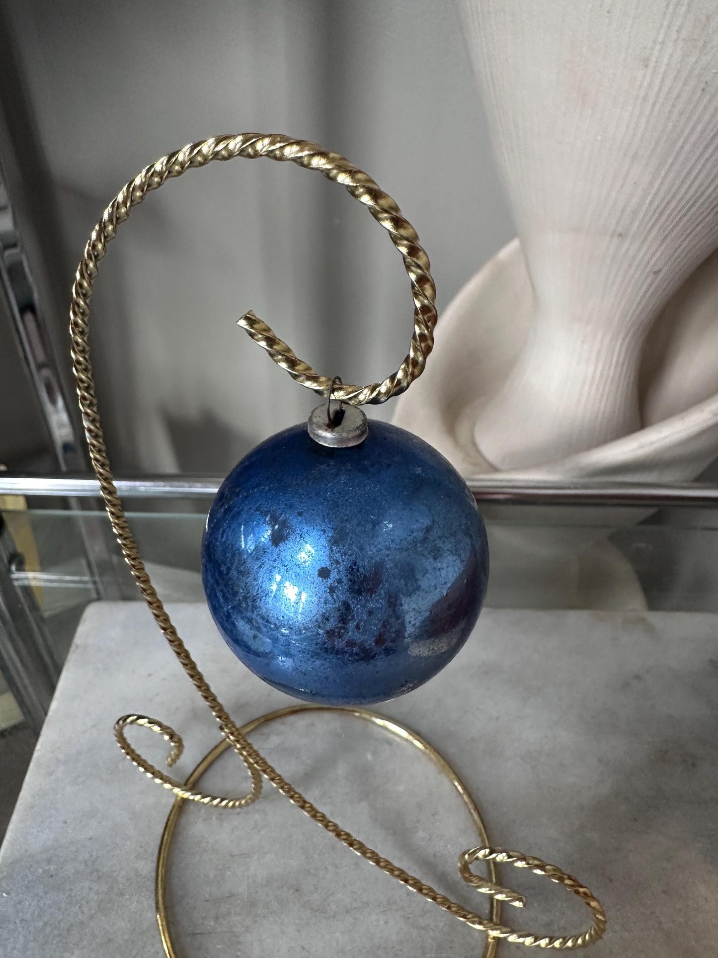 Vintage Blue Mercury Glass Christmas Ornaments – Set of 12 – Made in Japan – Original Box – 1.75” – Poinsettia Graphics – True Vintage Find