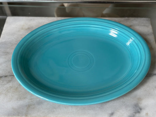 Vintage Fiesta® Ware Turquoise Oval Serving Platter – 13.6” Large Serving Tray – Homer Laughlin Fiestaware
