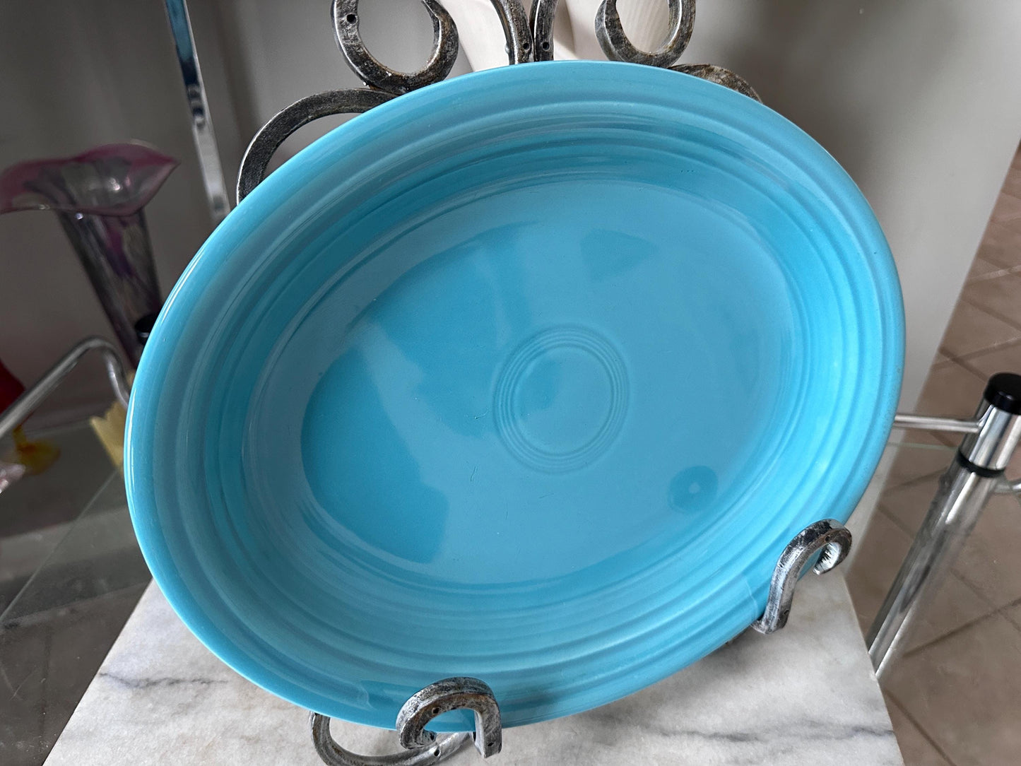 Vintage Fiesta® Ware Turquoise Oval Serving Platter – 13.6” Large Serving Tray – Homer Laughlin Fiestaware