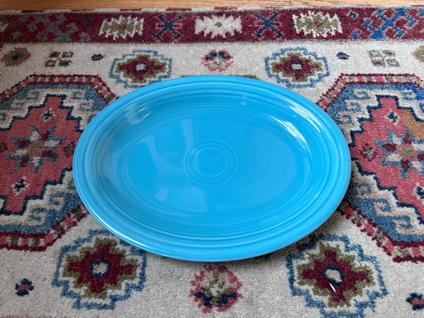 Vintage Fiesta® Ware Turquoise Oval Serving Platter – 13.6” Large Serving Tray – Homer Laughlin Fiestaware