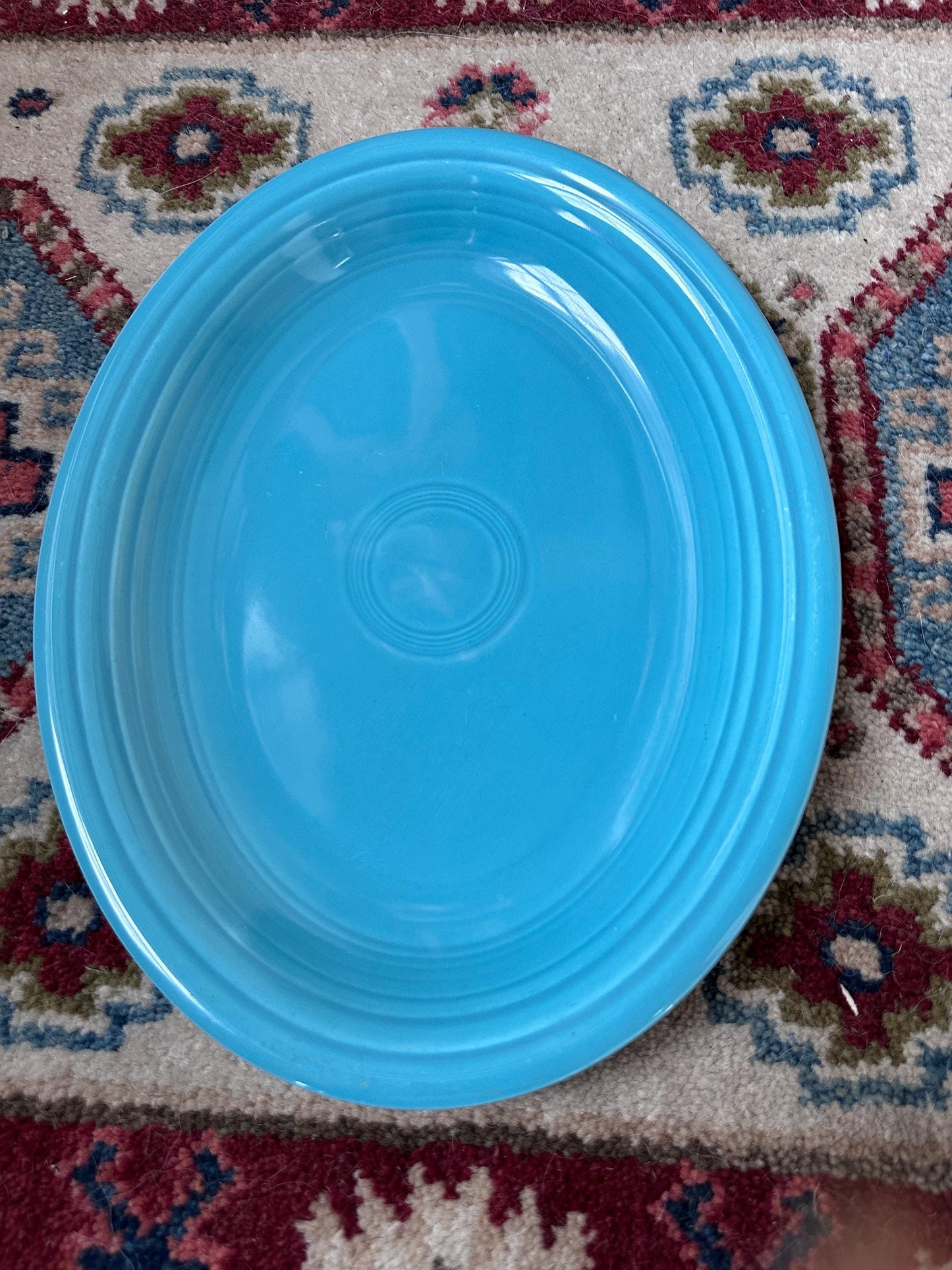 Vintage Fiesta® Ware Turquoise Oval Serving Platter – 13.6” Large Serving Tray – Homer Laughlin Fiestaware