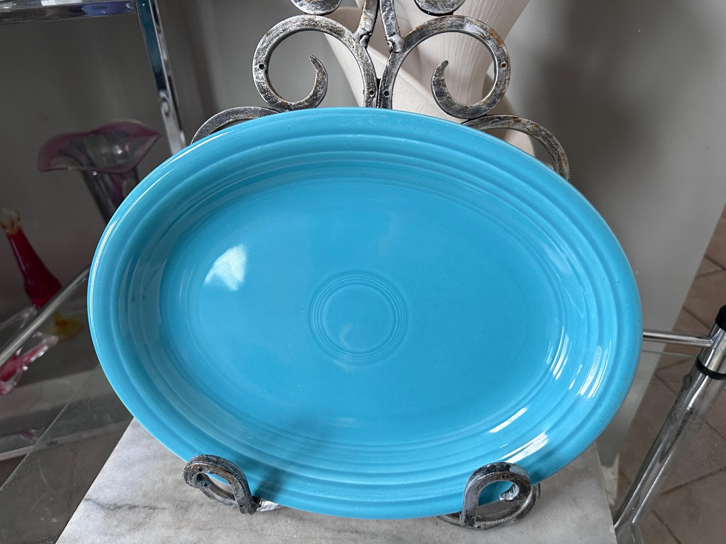 Vintage Fiesta® Ware Turquoise Oval Serving Platter – 13.6” Large Serving Tray – Homer Laughlin Fiestaware