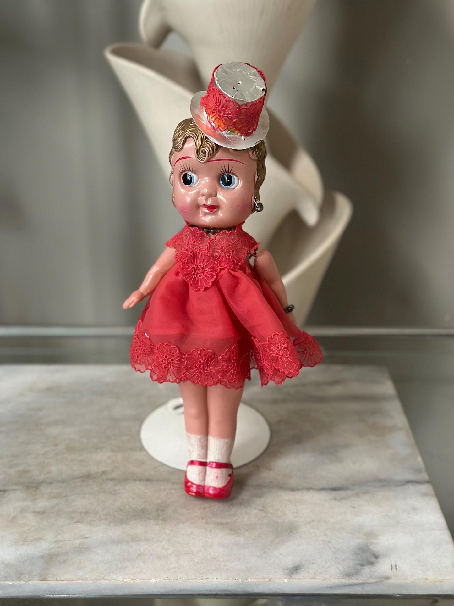 Antique Celluloid Flapper Doll | 1930s Carnival Prize Doll | Hoochie Cochie Doll | Vintage Fairground Souvenir | 13” Tall Collectible
