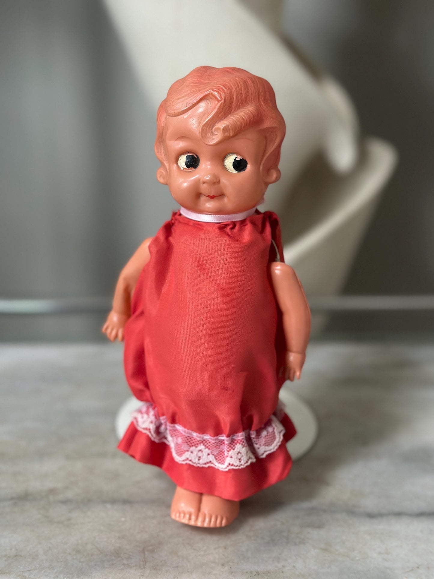 Vintage Kewpie Doll Carnival Game Prize – 1940s Japan Import Flapper Toy – 8.5” Tall