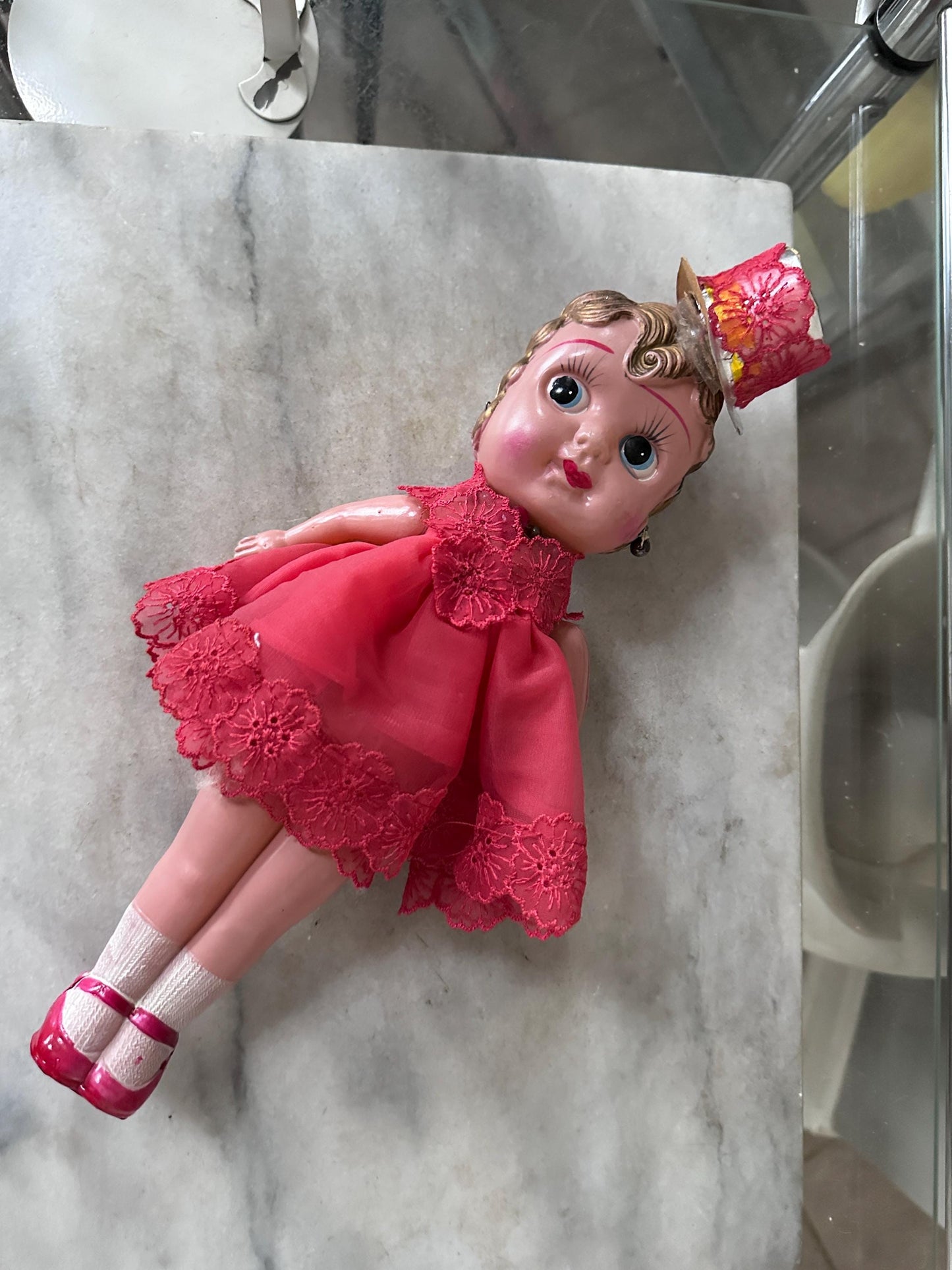 Antique Celluloid Flapper Doll | 1930s Carnival Prize Doll | Hoochie Cochie Doll | Vintage Fairground Souvenir | 13” Tall Collectible