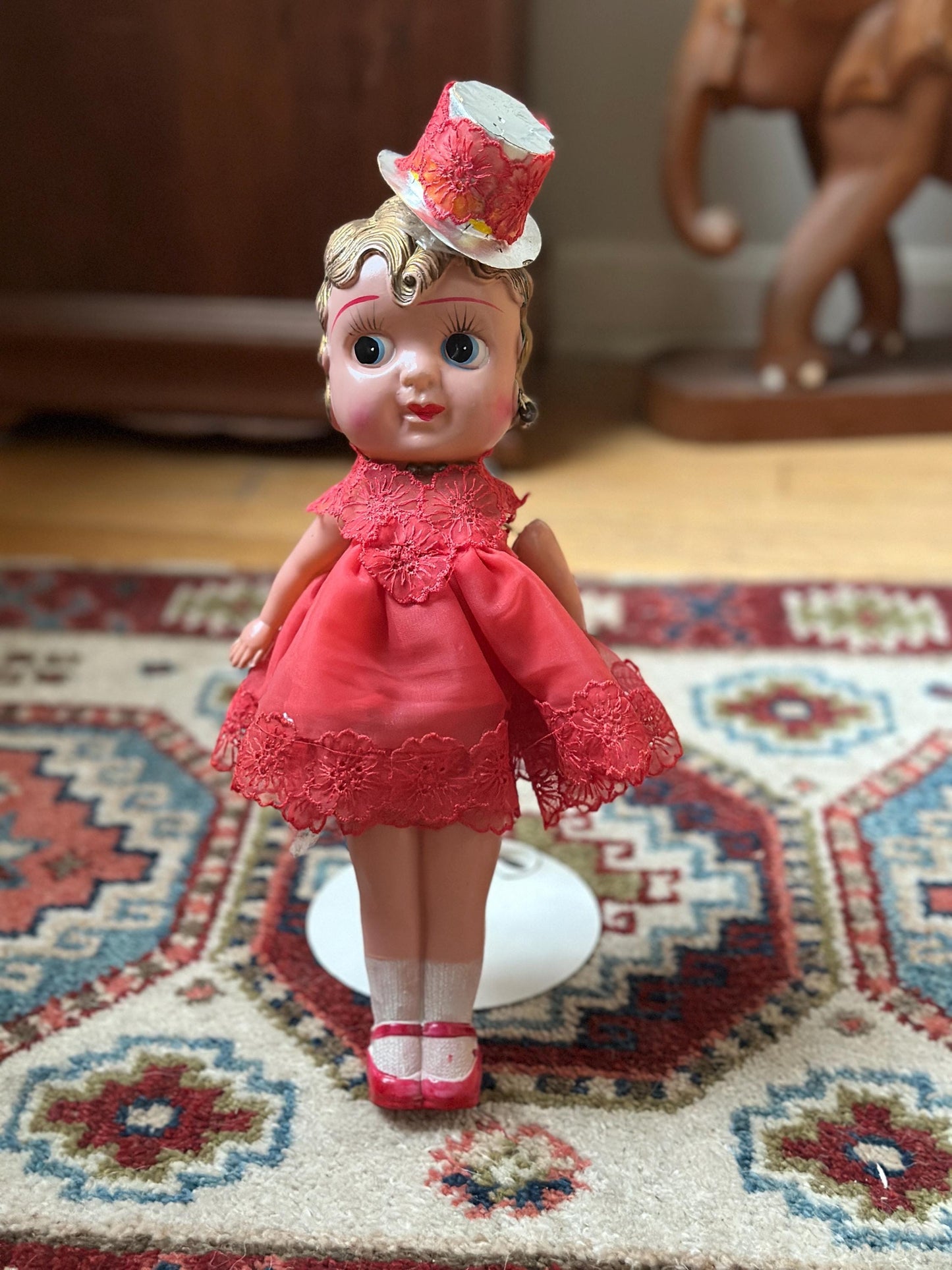 Antique Celluloid Flapper Doll | 1930s Carnival Prize Doll | Hoochie Cochie Doll | Vintage Fairground Souvenir | 13” Tall Collectible