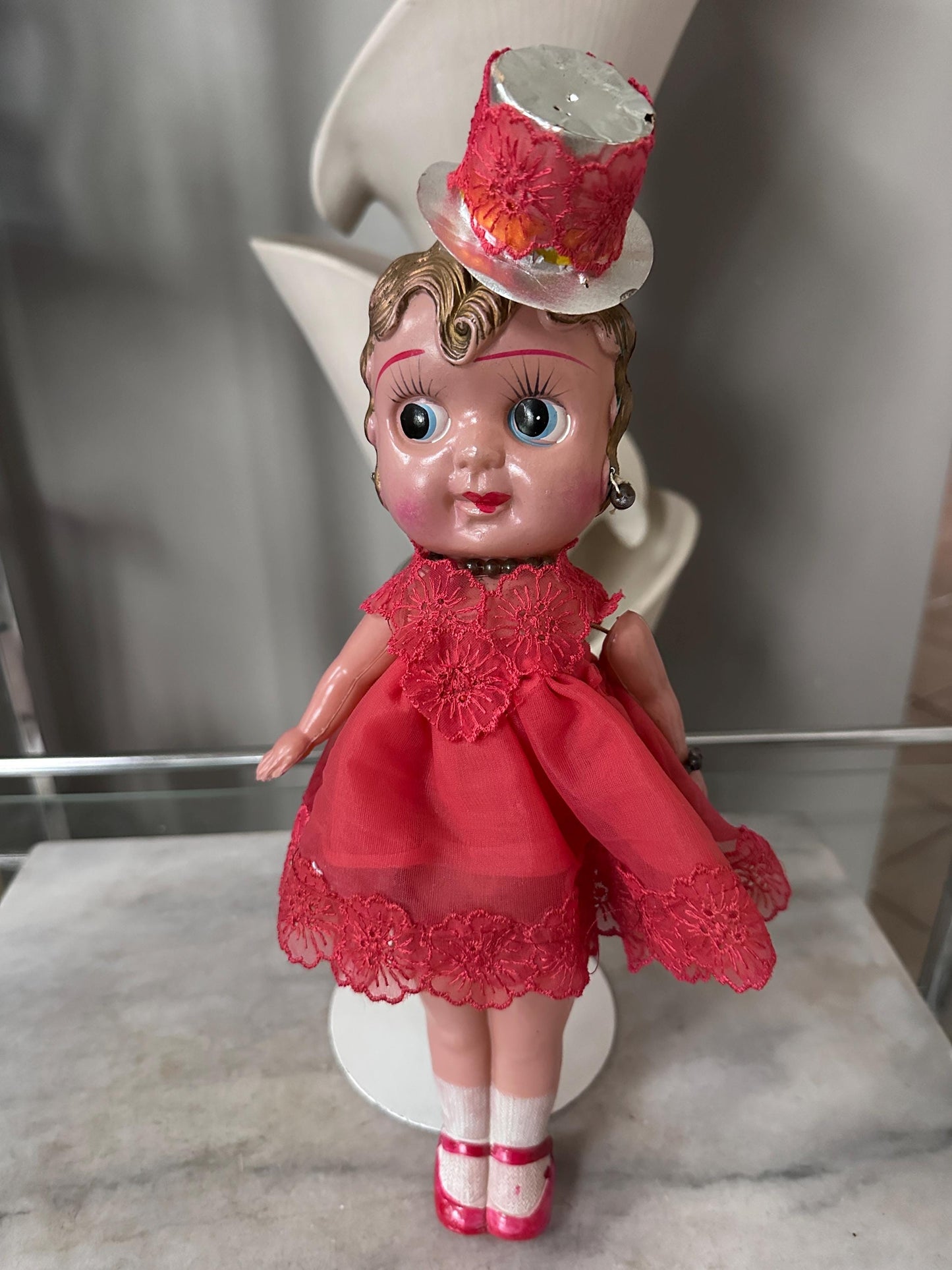 Antique Celluloid Flapper Doll | 1930s Carnival Prize Doll | Hoochie Cochie Doll | Vintage Fairground Souvenir | 13” Tall Collectible
