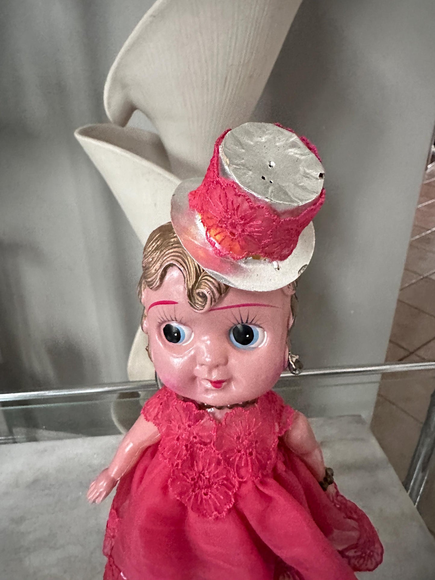 Antique Celluloid Flapper Doll | 1930s Carnival Prize Doll | Hoochie Cochie Doll | Vintage Fairground Souvenir | 13” Tall Collectible