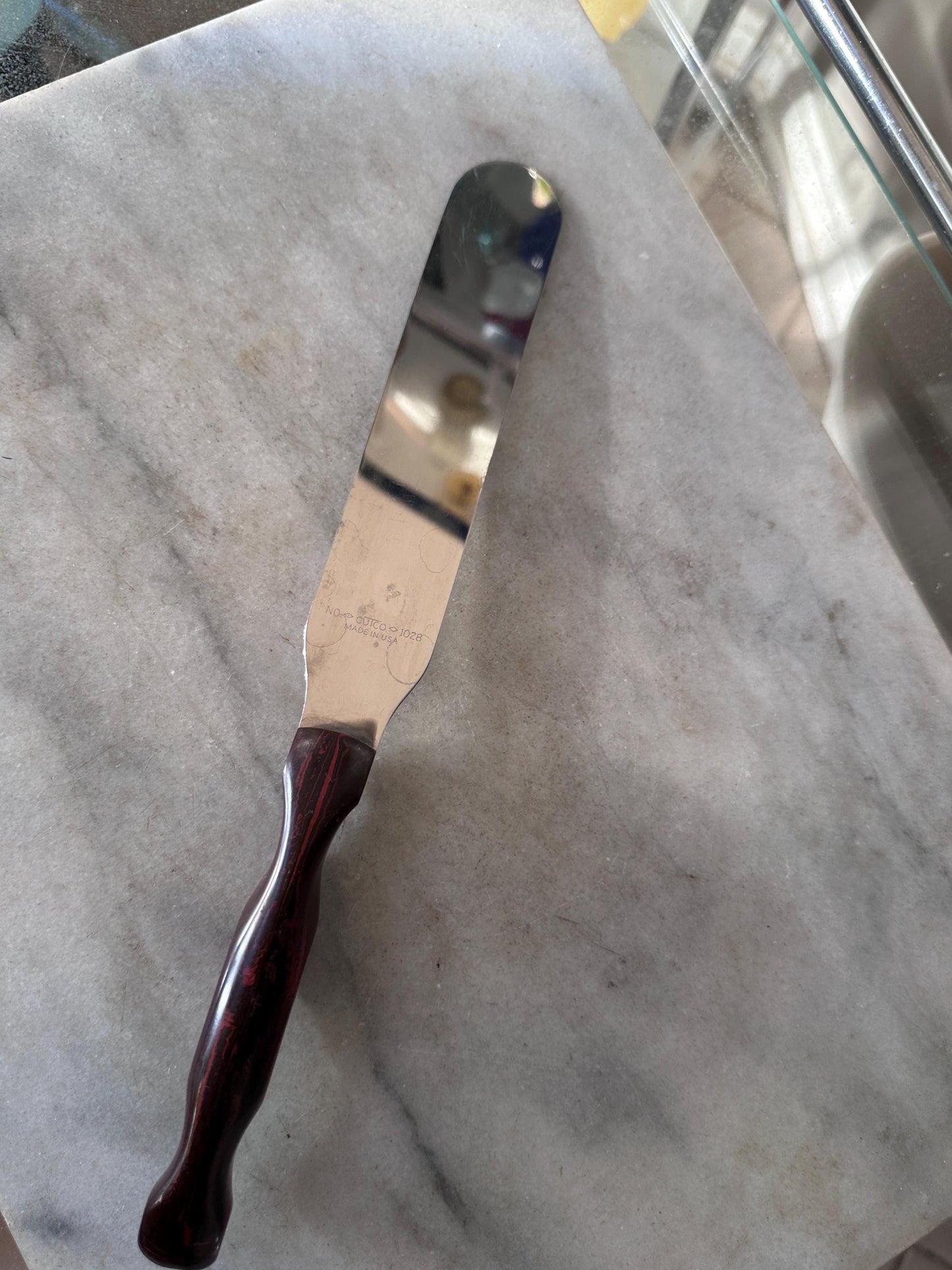 Vintage CUTCO 1028 Cake Knife | Made in USA | Classic Brown Woodgrain Handle | Stainless Steel Dessert & Serving Knife | Mid-Century Kitchen