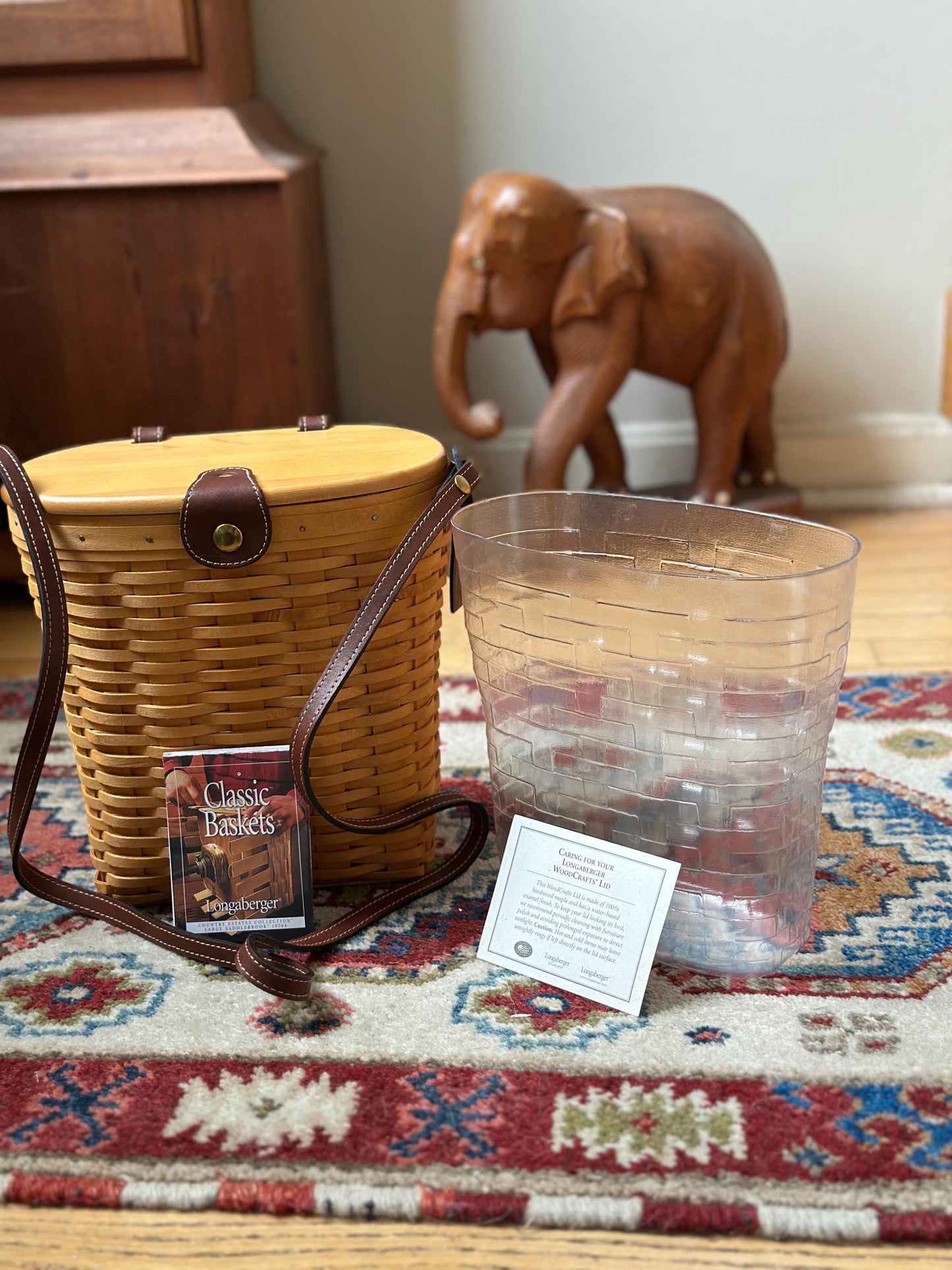 Longaberger 2000 Large Saddlebrook Purse Basket | Signed + Dated | Leather Strap + Hang Tag | Liner & Booklet Included | Collectible Basket