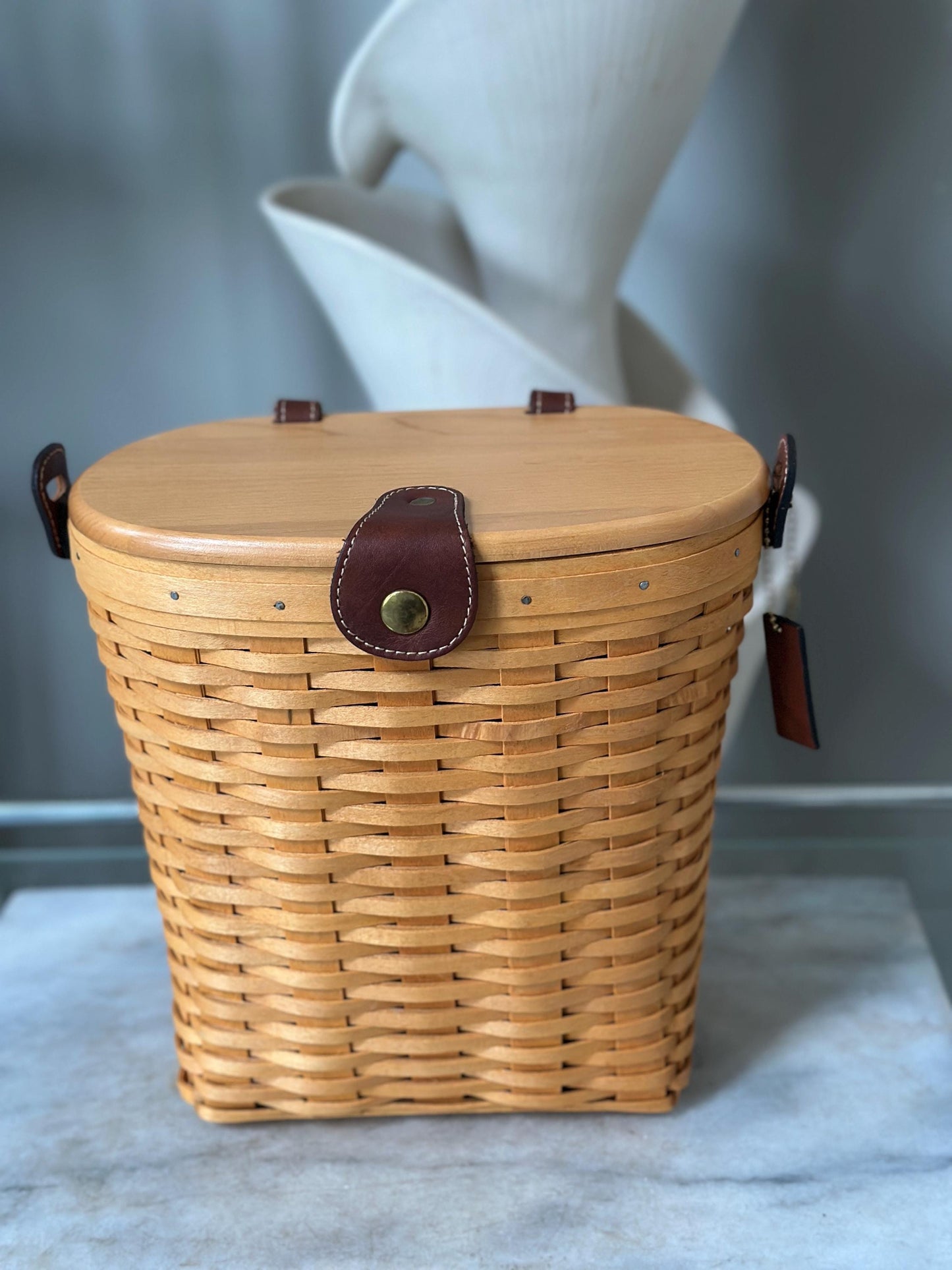 Longaberger 2000 Large Saddlebrook Purse Basket | Signed + Dated | Leather Strap + Hang Tag | Liner & Booklet Included | Collectible Basket