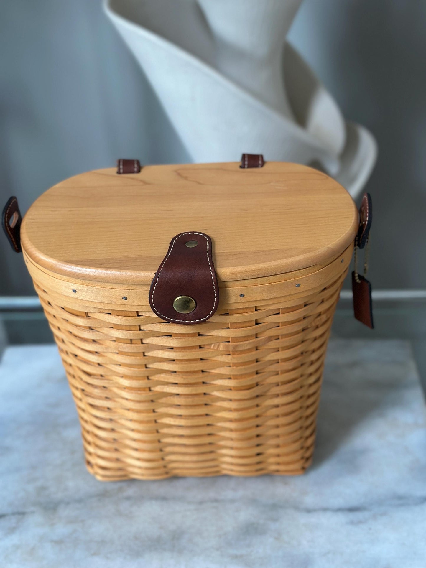 Longaberger 2000 Large Saddlebrook Purse Basket | Signed + Dated | Leather Strap + Hang Tag | Liner & Booklet Included | Collectible Basket