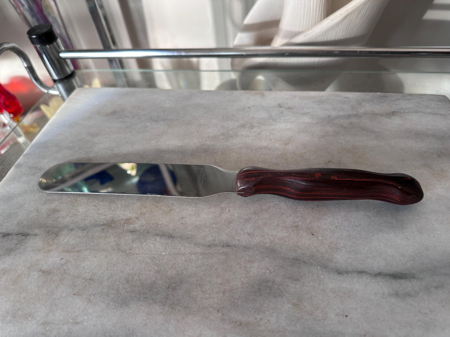 Vintage CUTCO 1028 Cake Knife | Made in USA | Classic Brown Woodgrain Handle | Stainless Steel Dessert & Serving Knife | Mid-Century Kitchen