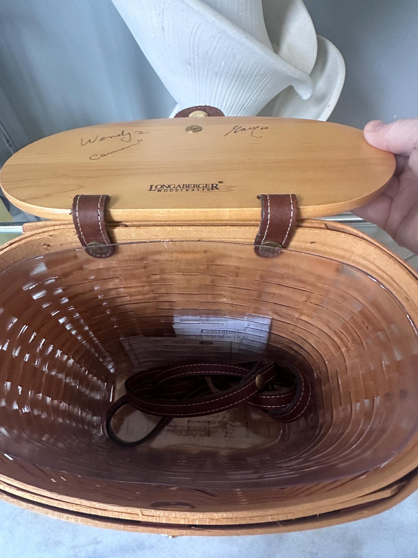 Longaberger 2000 Large Saddlebrook Purse Basket | Signed + Dated | Leather Strap + Hang Tag | Liner & Booklet Included | Collectible Basket