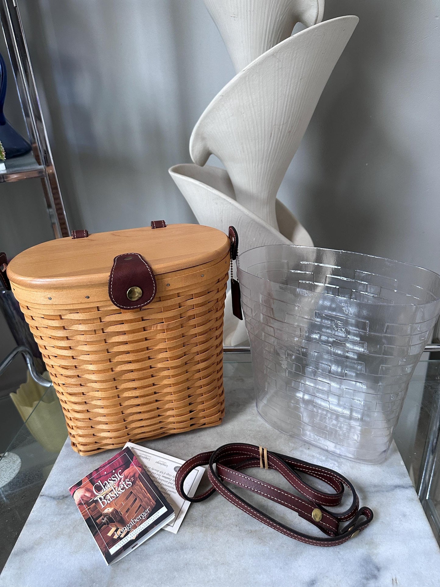 Longaberger 2000 Large Saddlebrook Purse Basket | Signed + Dated | Leather Strap + Hang Tag | Liner & Booklet Included | Collectible Basket