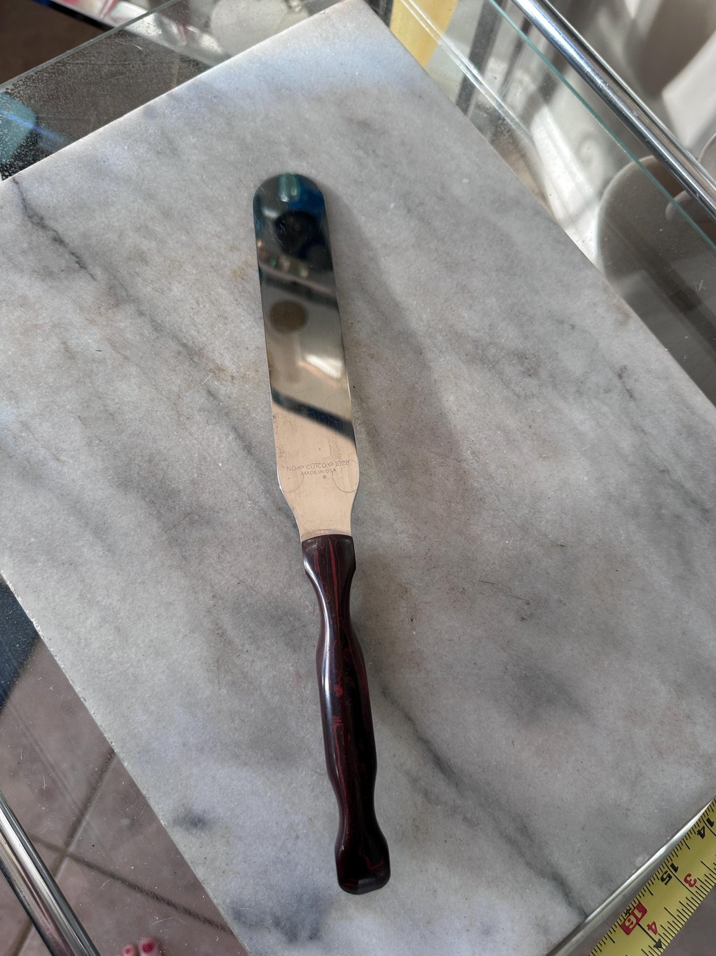Vintage CUTCO 1028 Cake Knife | Made in USA | Classic Brown Woodgrain Handle | Stainless Steel Dessert & Serving Knife | Mid-Century Kitchen