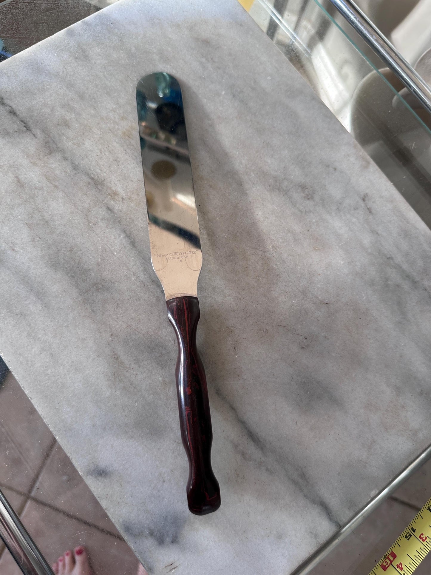 Vintage CUTCO 1028 Cake Knife | Made in USA | Classic Brown Woodgrain Handle | Stainless Steel Dessert & Serving Knife | Mid-Century Kitchen