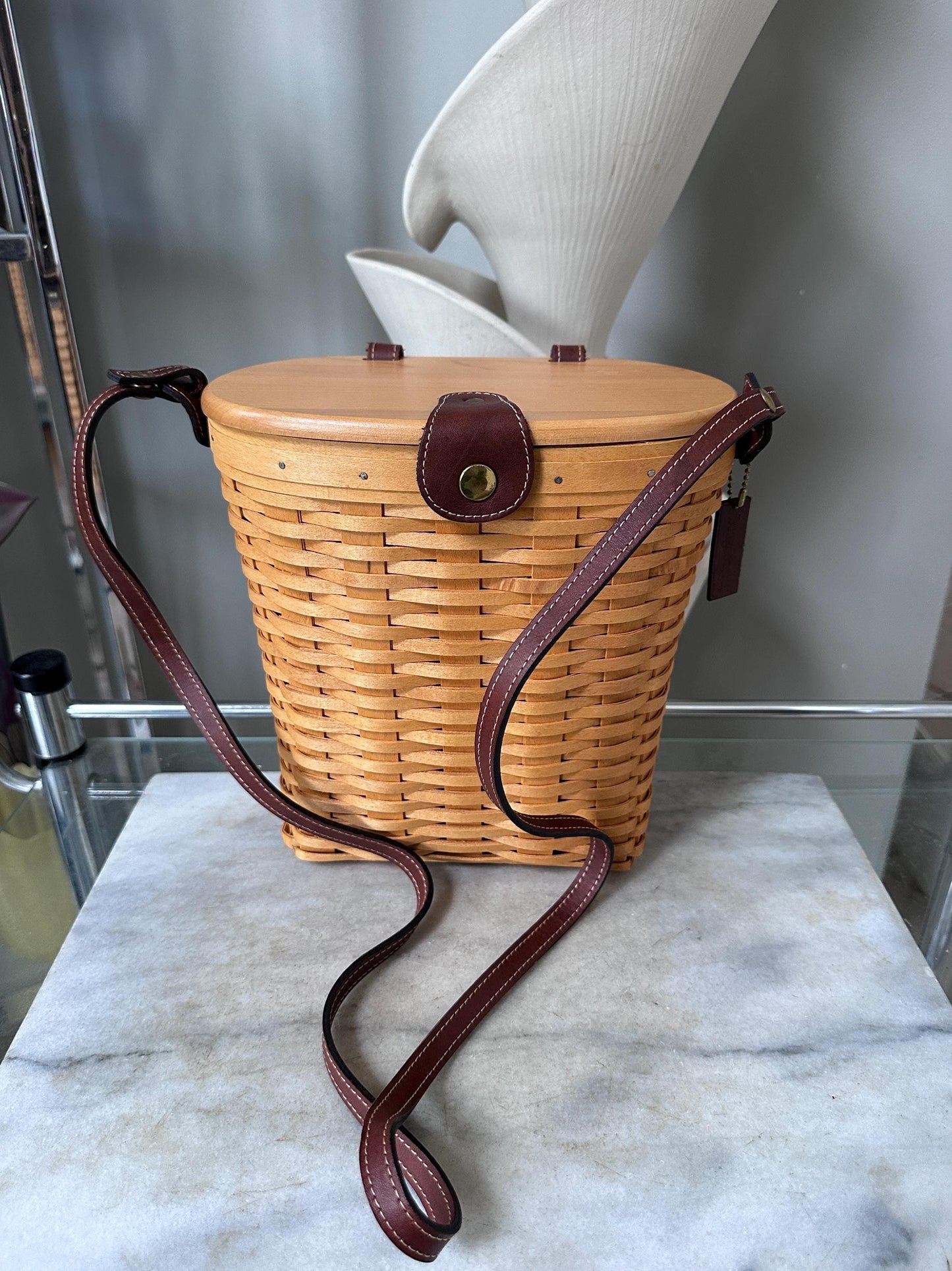 Longaberger 2000 Large Saddlebrook Purse Basket | Signed + Dated | Leather Strap + Hang Tag | Liner & Booklet Included | Collectible Basket