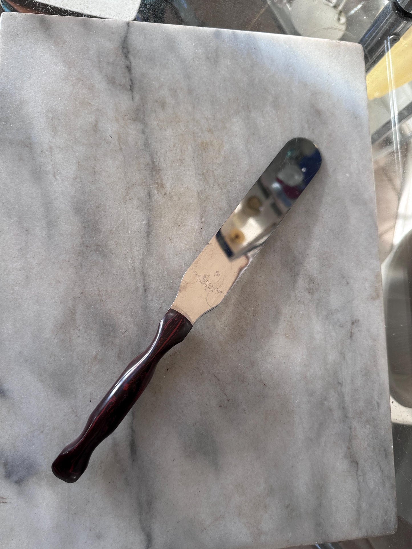 Vintage CUTCO 1028 Cake Knife | Made in USA | Classic Brown Woodgrain Handle | Stainless Steel Dessert & Serving Knife | Mid-Century Kitchen