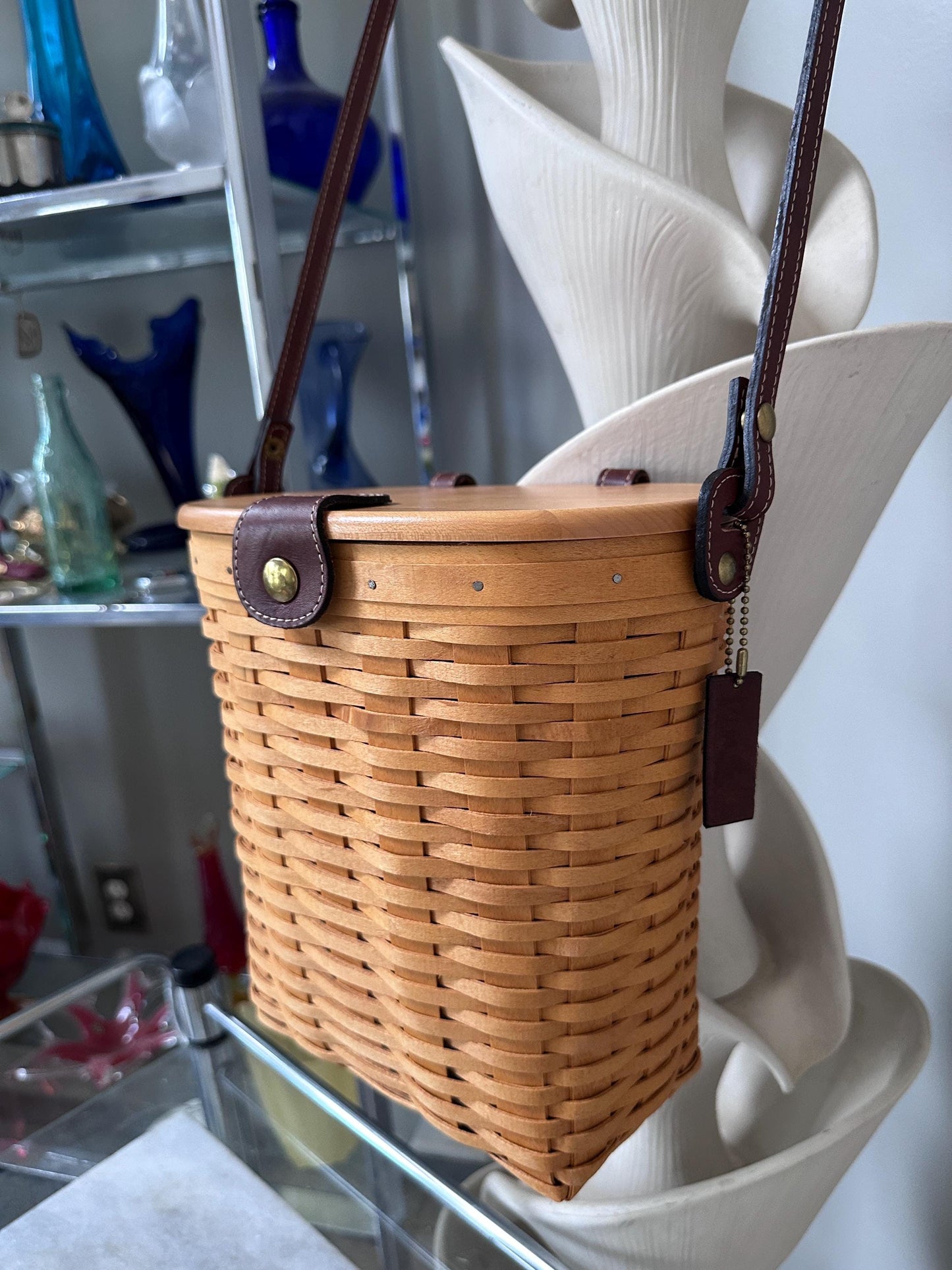 Longaberger 2000 Large Saddlebrook Purse Basket | Signed + Dated | Leather Strap + Hang Tag | Liner & Booklet Included | Collectible Basket
