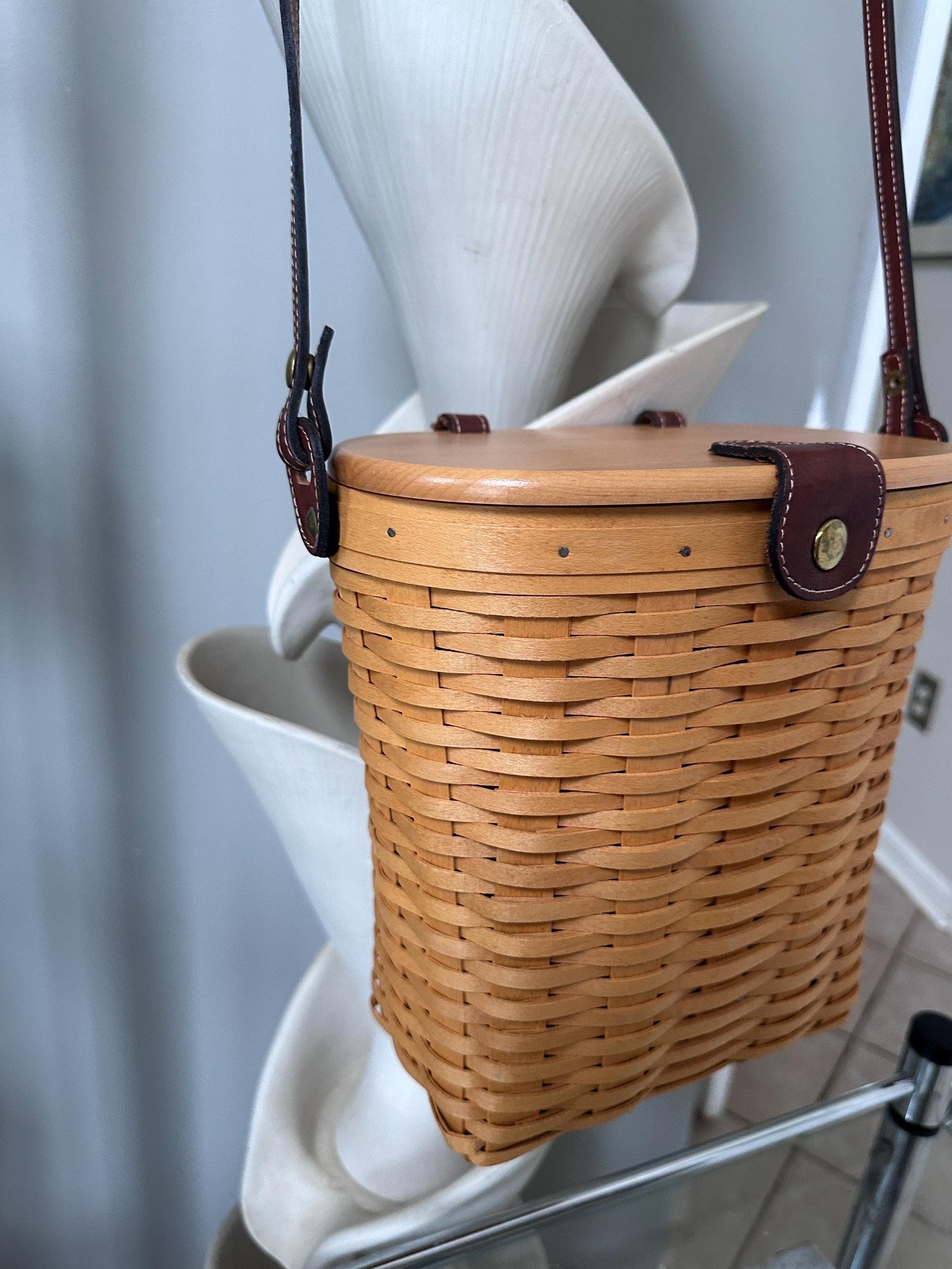 Longaberger 2000 Large Saddlebrook Purse Basket | Signed + Dated | Leather Strap + Hang Tag | Liner & Booklet Included | Collectible Basket