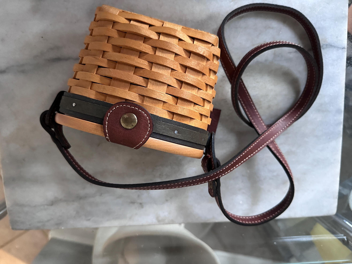 Longaberger 2000 Collectors Club Small Saddlebrook Basket Purse | Signed + Dated | Like New with Insert & Pamphlet | Long Strap Basket Purse
