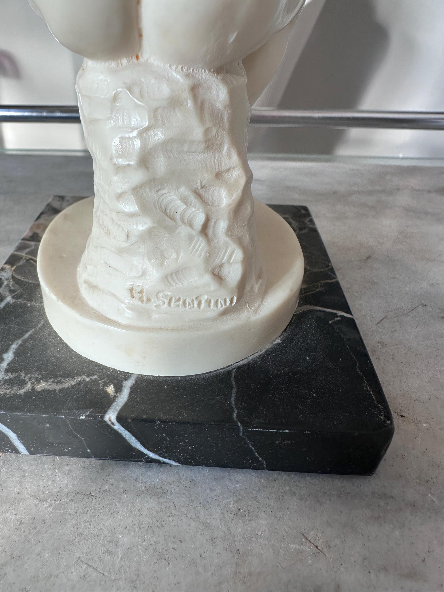 Vintage A. Santini “The Thinker” Sculpture – Male Nude Statue on Marble Base – Made in Italy – 7.75” Tall