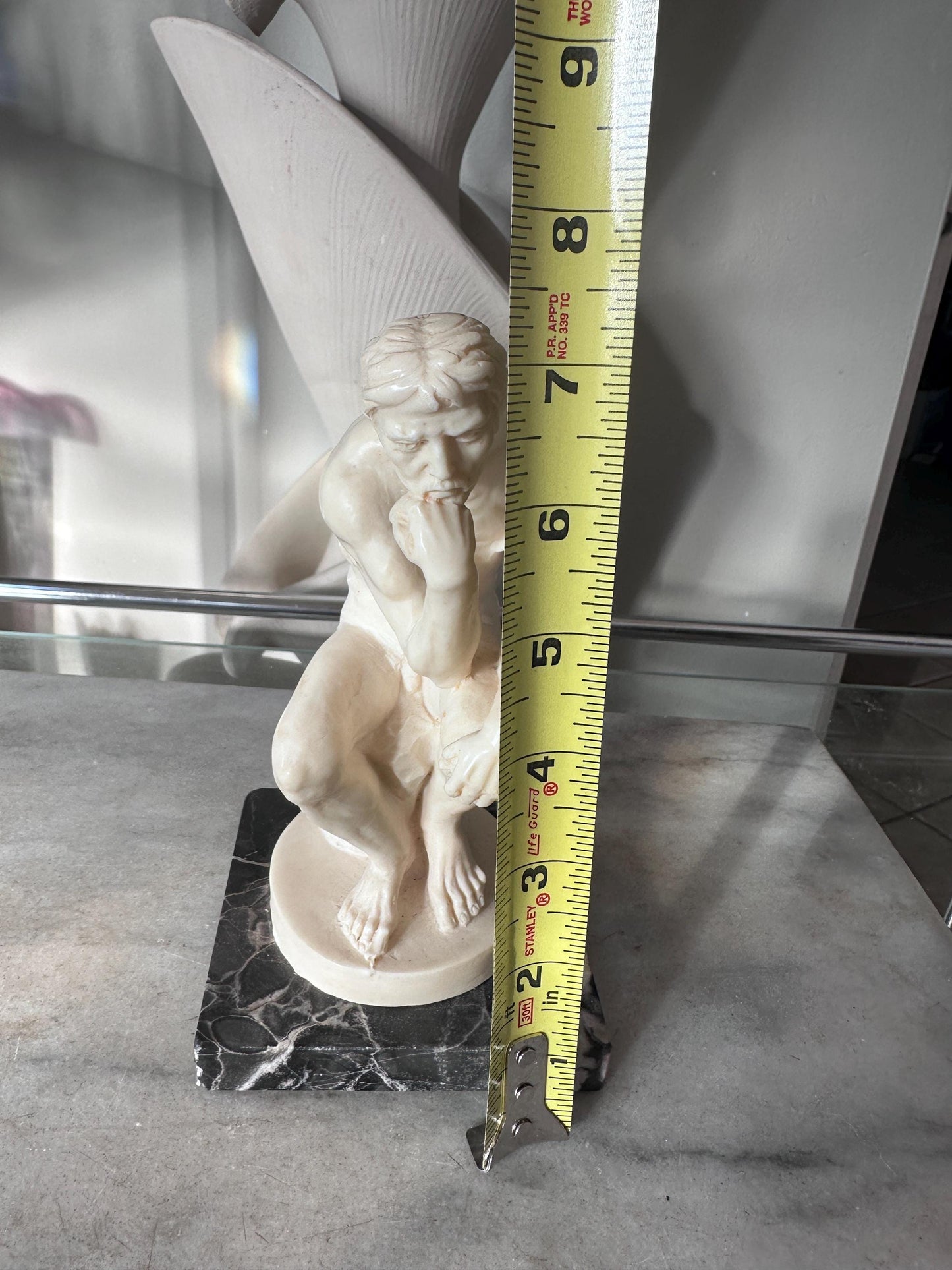 Vintage A. Santini “The Thinker” Sculpture – Male Nude Statue on Marble Base – Made in Italy – 7.75” Tall