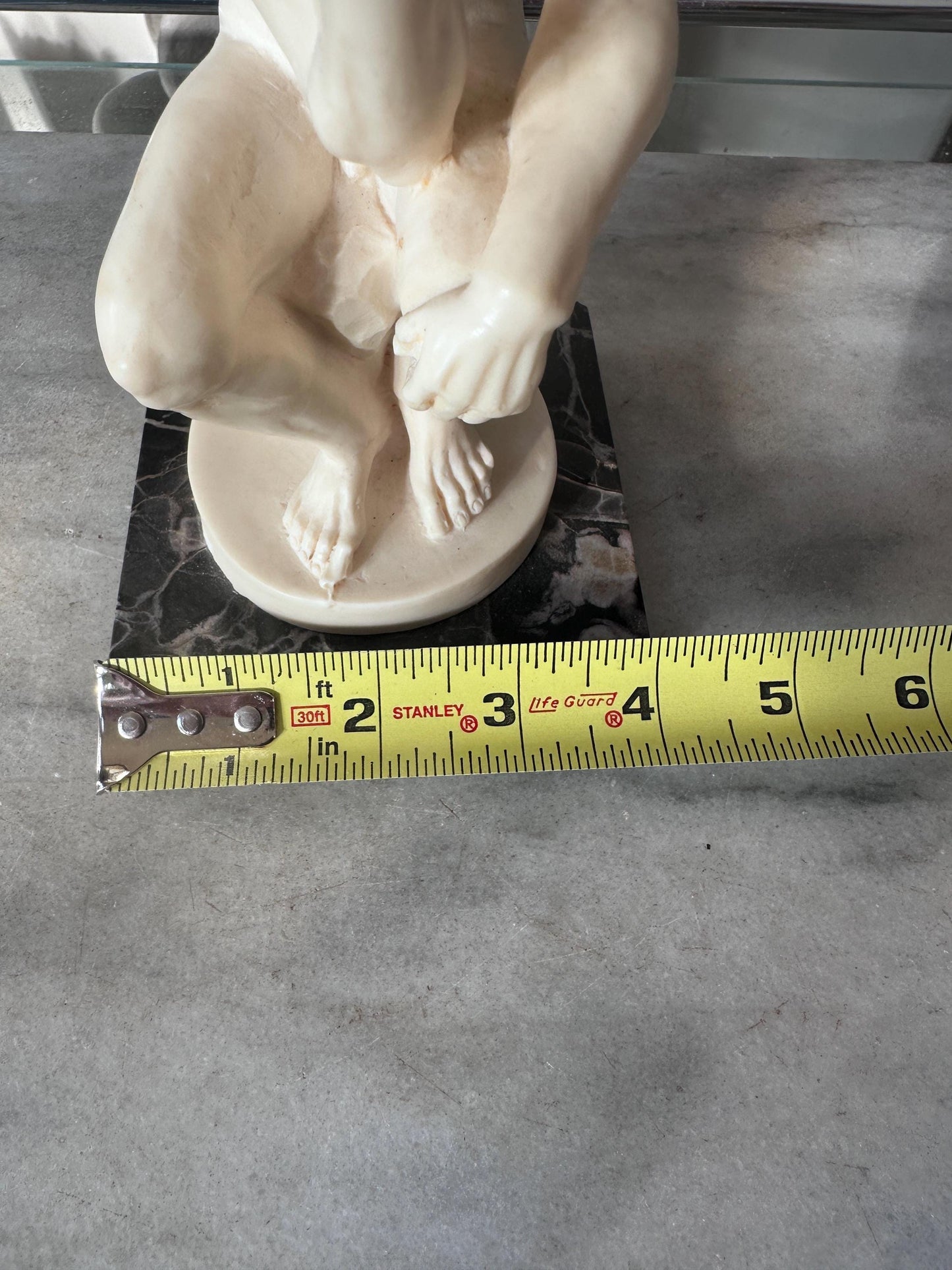Vintage A. Santini “The Thinker” Sculpture – Male Nude Statue on Marble Base – Made in Italy – 7.75” Tall
