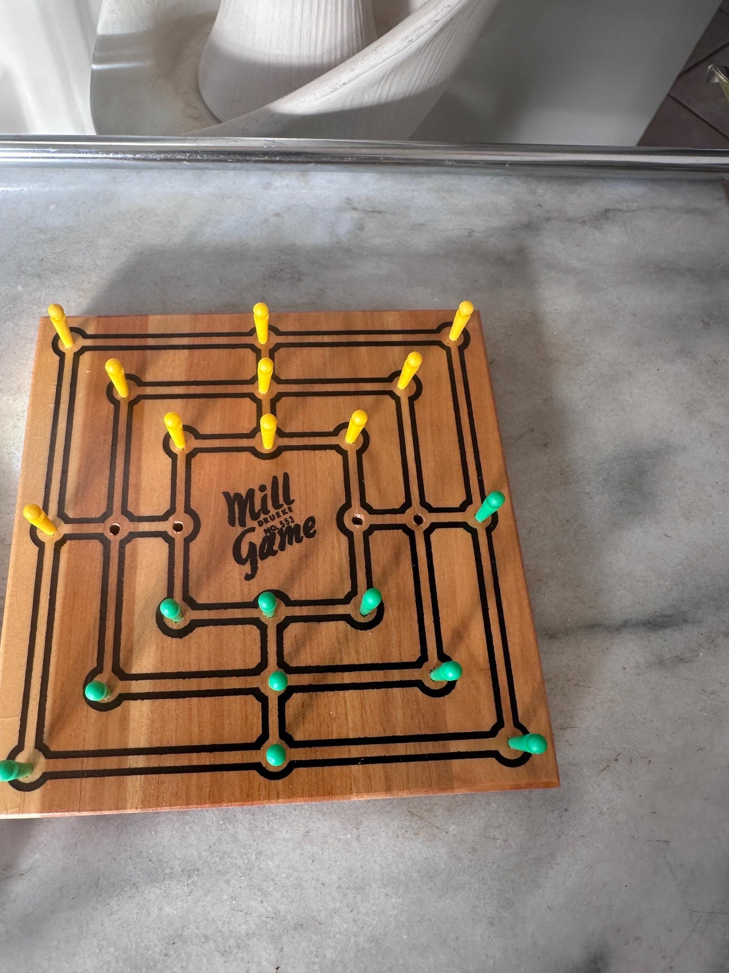 Vintage Drueke Mill Game | 1950s Wooden Strategy Board Game | Nine Men’s Morris | Mint Condition | Mid-Century Game Set | Original Box
