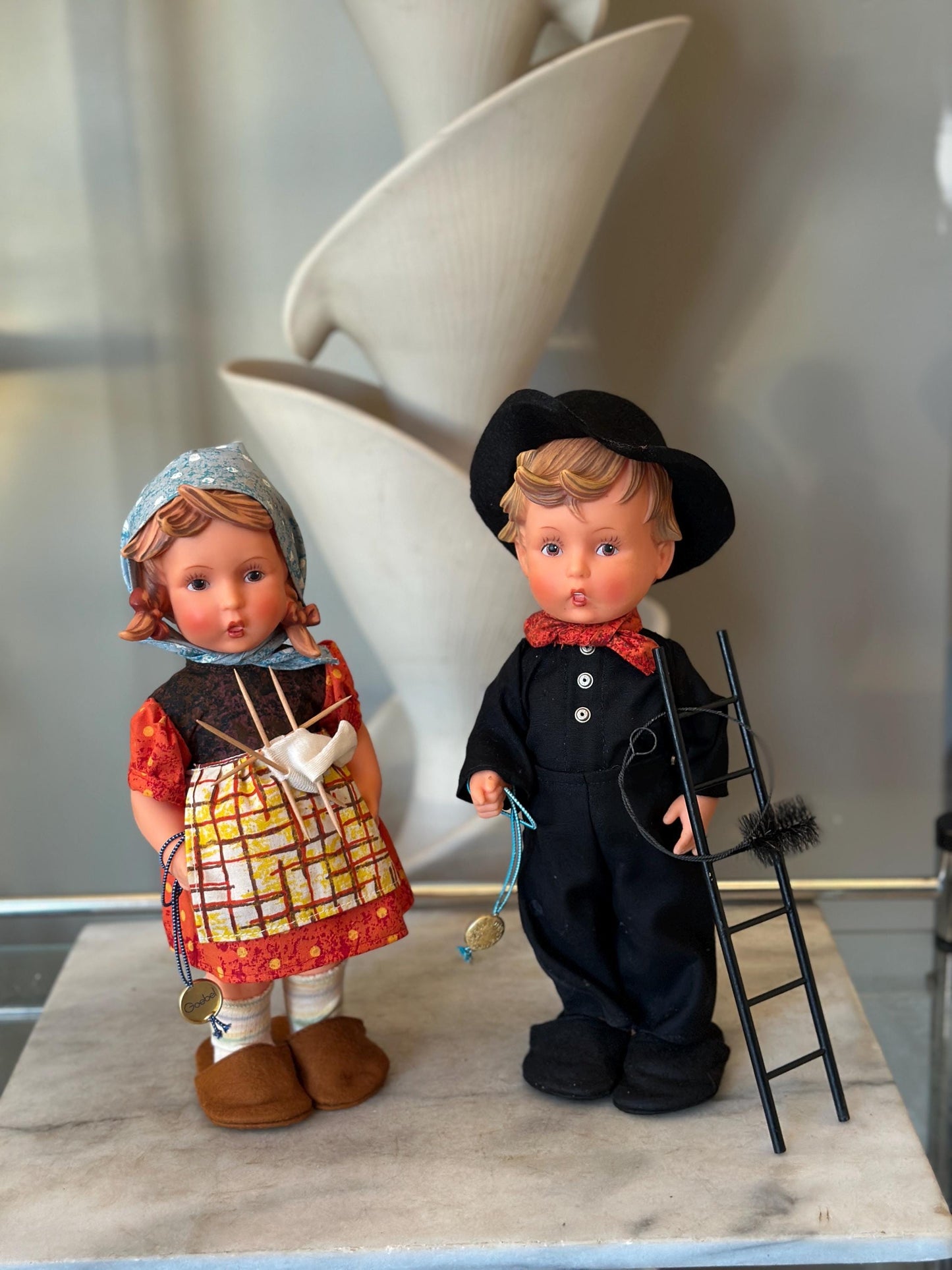 Vintage Goebel Hummel Doll Set – Liesl “Happy Pastime” & Felix the Chimney Sweep – 11” Vinyl Dolls – Germany – Original Packaging Included