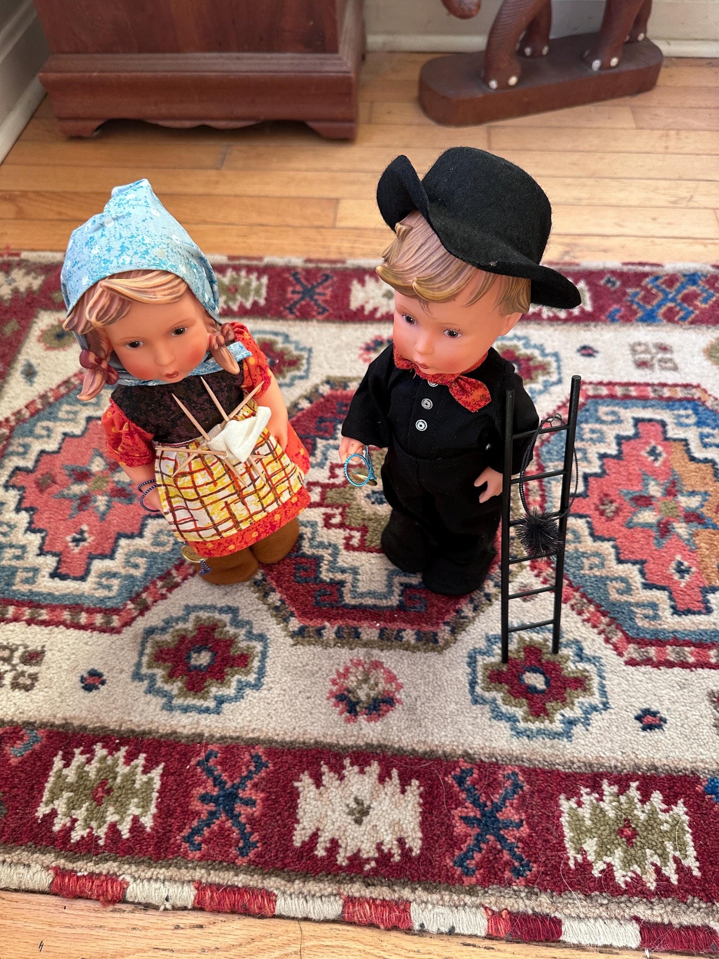 Vintage Goebel Hummel Doll Set – Liesl “Happy Pastime” & Felix the Chimney Sweep – 11” Vinyl Dolls – Germany – Original Packaging Included