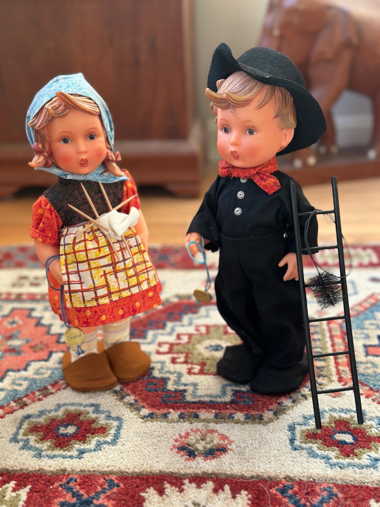 Vintage Goebel Hummel Doll Set – Liesl “Happy Pastime” & Felix the Chimney Sweep – 11” Vinyl Dolls – Germany – Original Packaging Included