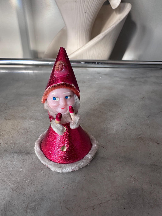 Vintage 1940s–1950s Pixie Elf Gnome Ornament with Candles | Made in Japan | Retro Christmas Kitsch Collectible | 3” x 2”