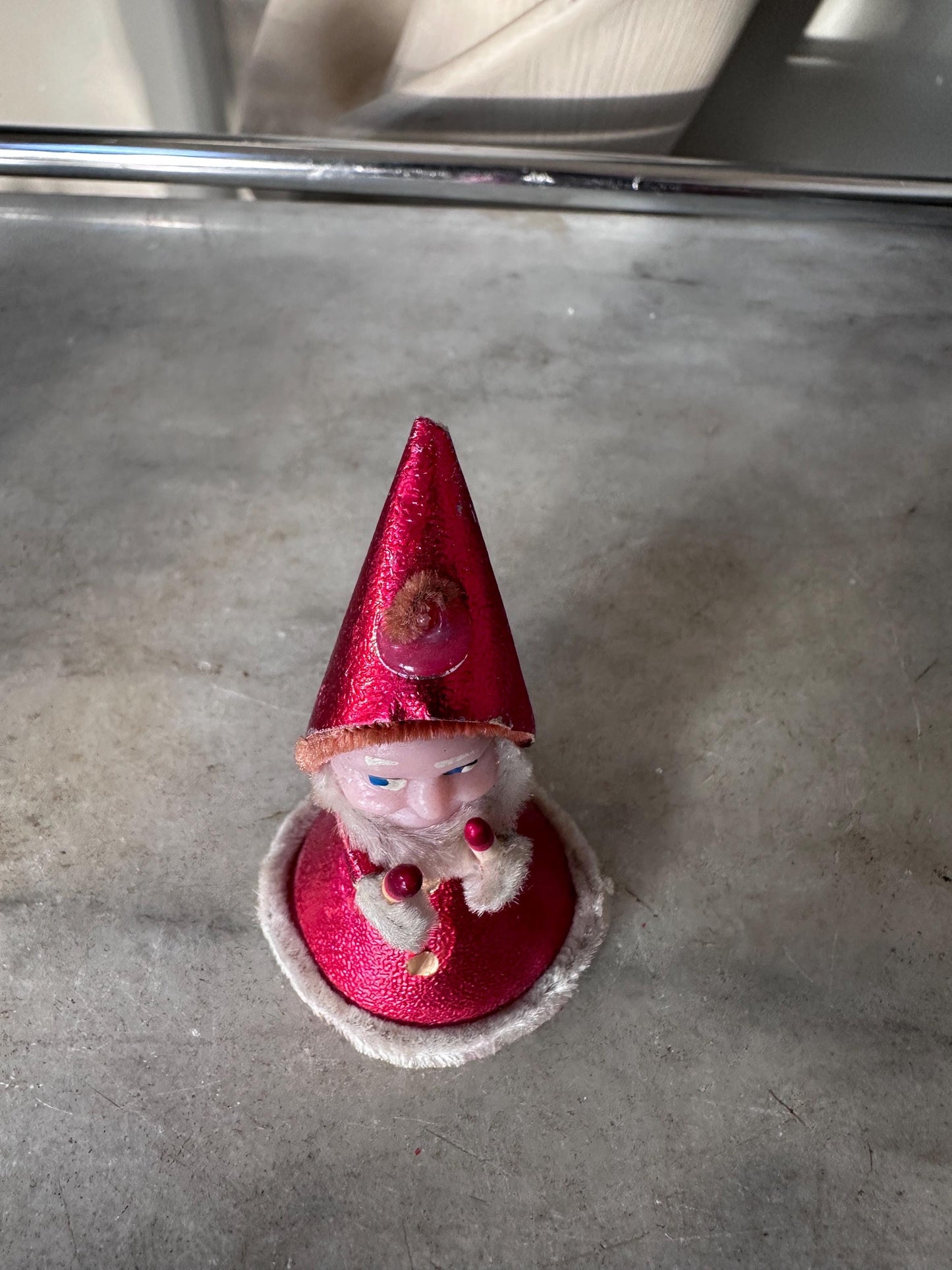 Vintage 1940s–1950s Pixie Elf Gnome Ornament with Candles | Made in Japan | Retro Christmas Kitsch Collectible | 3” x 2”