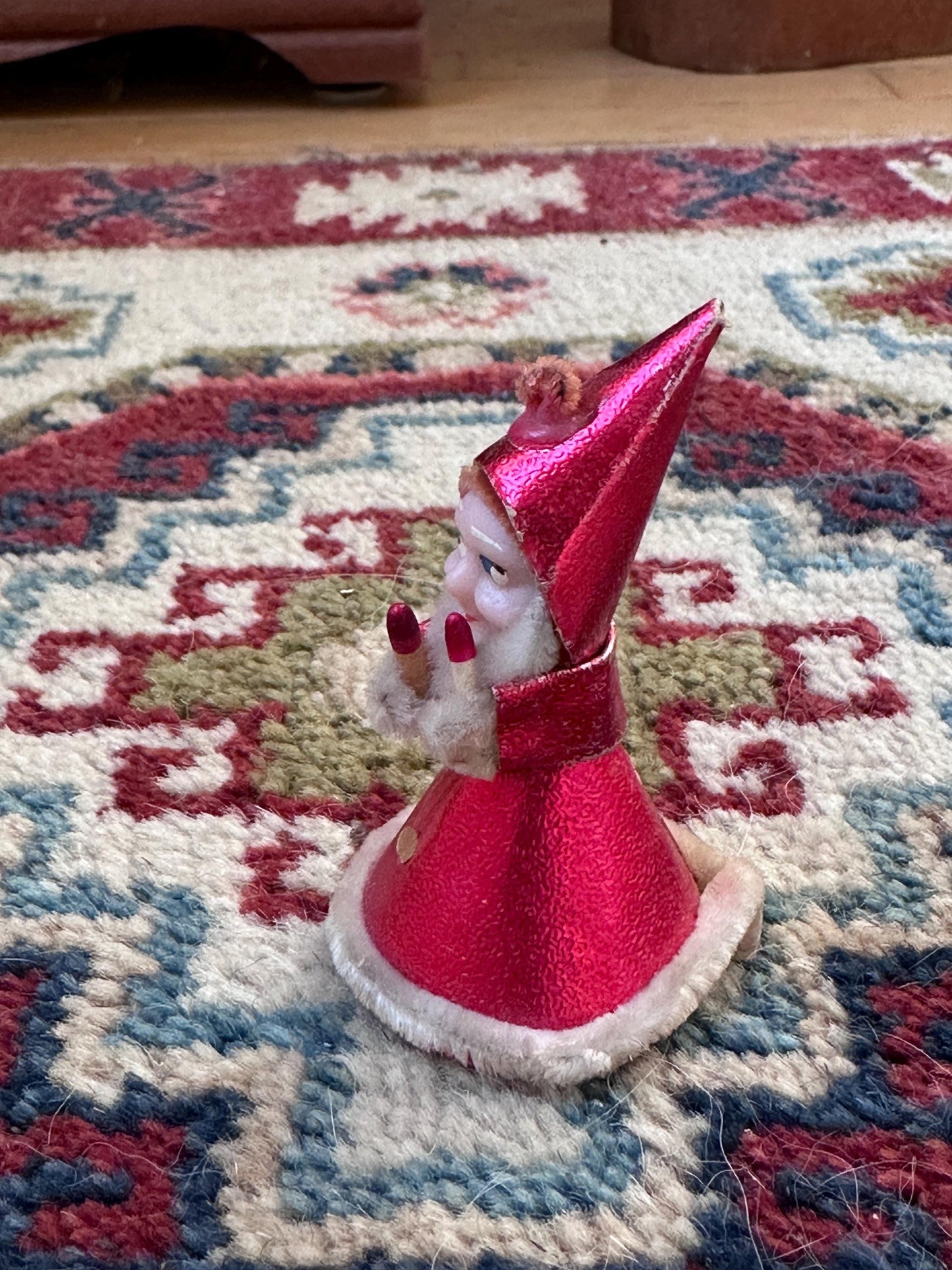Vintage 1940s–1950s Pixie Elf Gnome Ornament with Candles | Made in Japan | Retro Christmas Kitsch Collectible | 3” x 2”