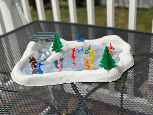 Vintage Regency Alpine Reflecting Skating Pond with Figures | Original Box | Kitschy Christmas Village Accessory | Retro Holiday Display