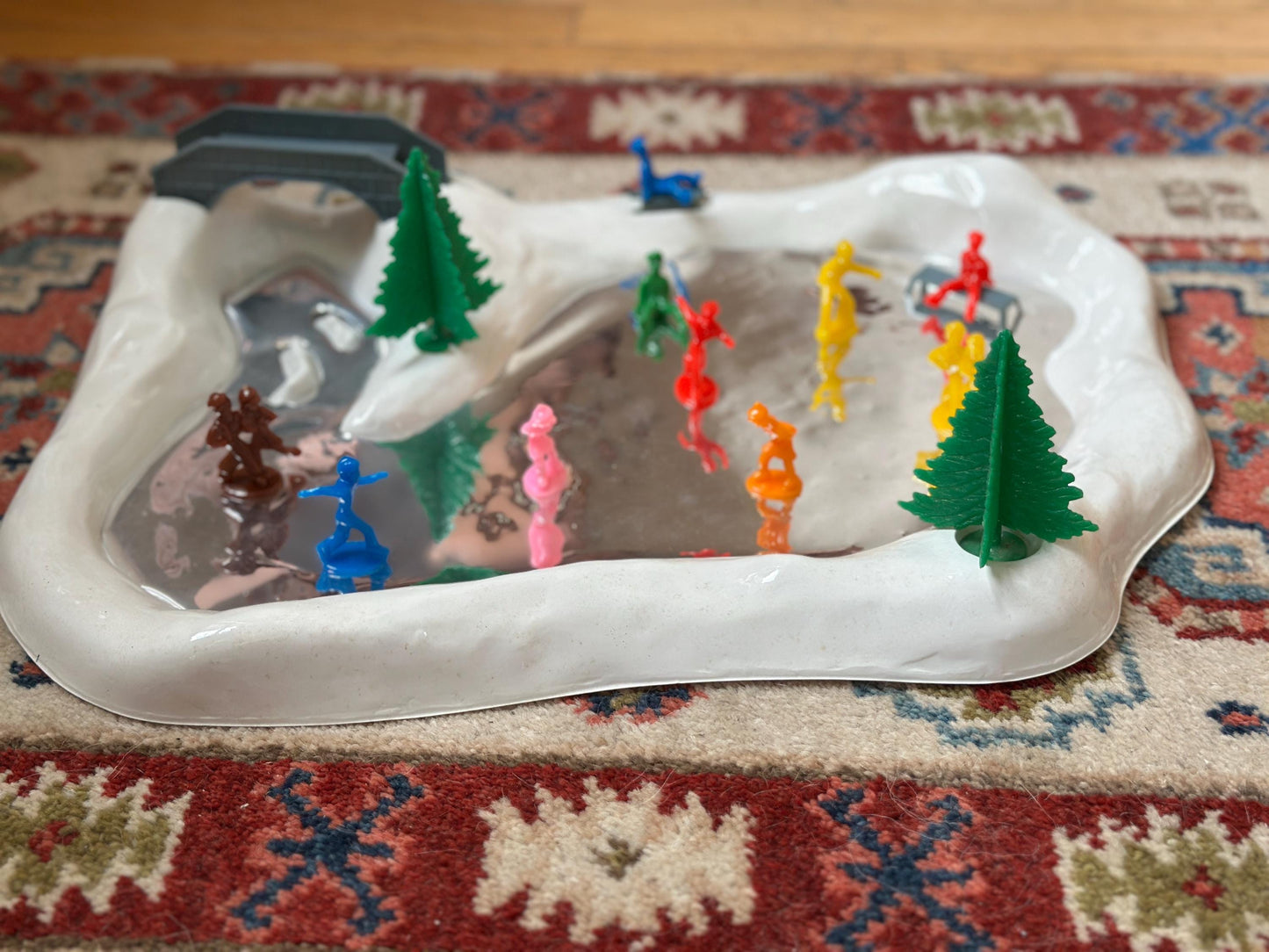 Vintage Regency Alpine Reflecting Skating Pond with Figures | Original Box | Kitschy Christmas Village Accessory | Retro Holiday Display