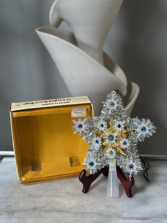 Vintage 1970s Electric Gold Star Christmas Tree Topper | Flashing 11-Light Tree Topper | Tested & Working | Original Box | Retro Holiday Dec
