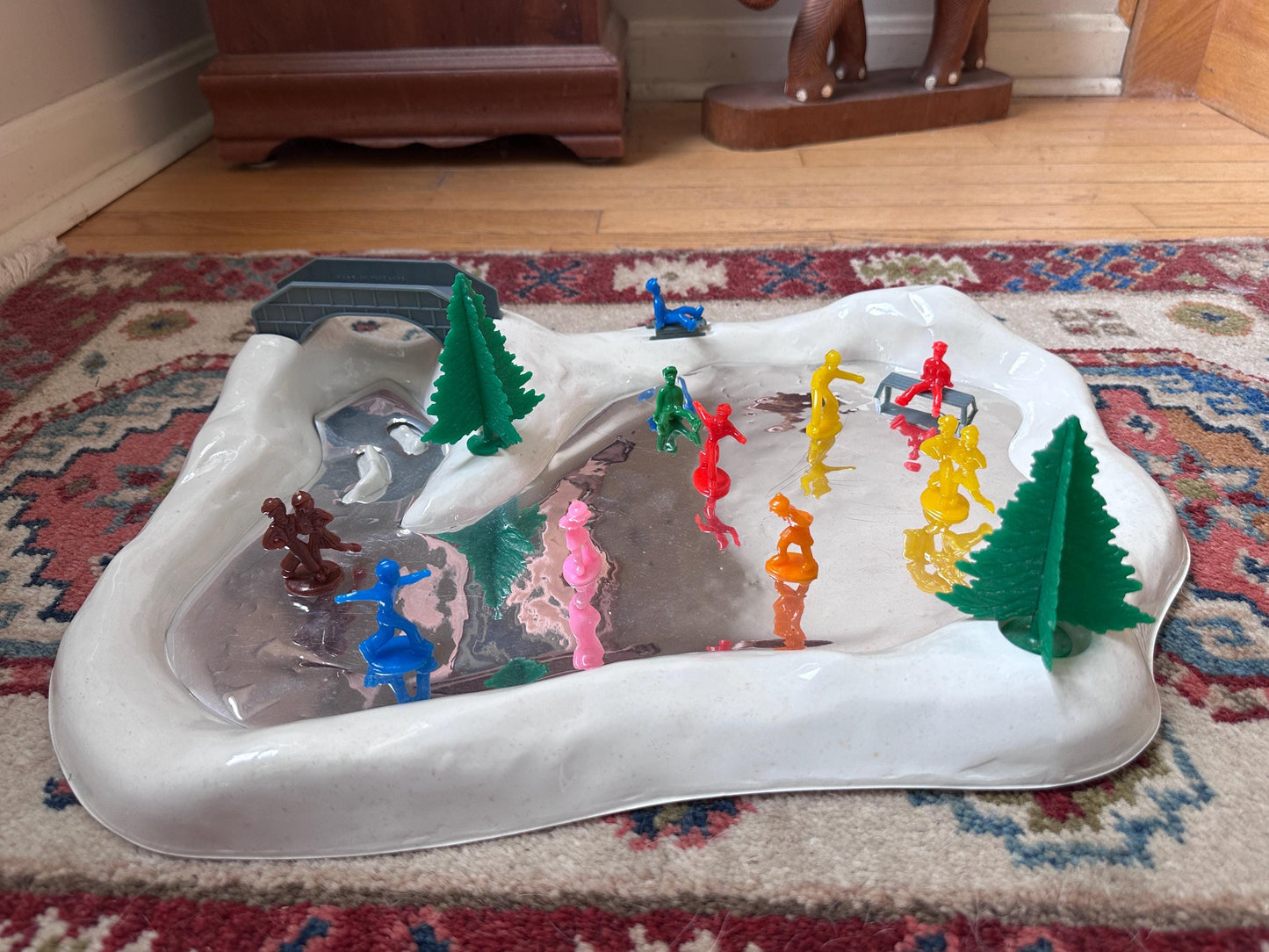 Vintage Regency Alpine Reflecting Skating Pond with Figures | Original Box | Kitschy Christmas Village Accessory | Retro Holiday Display