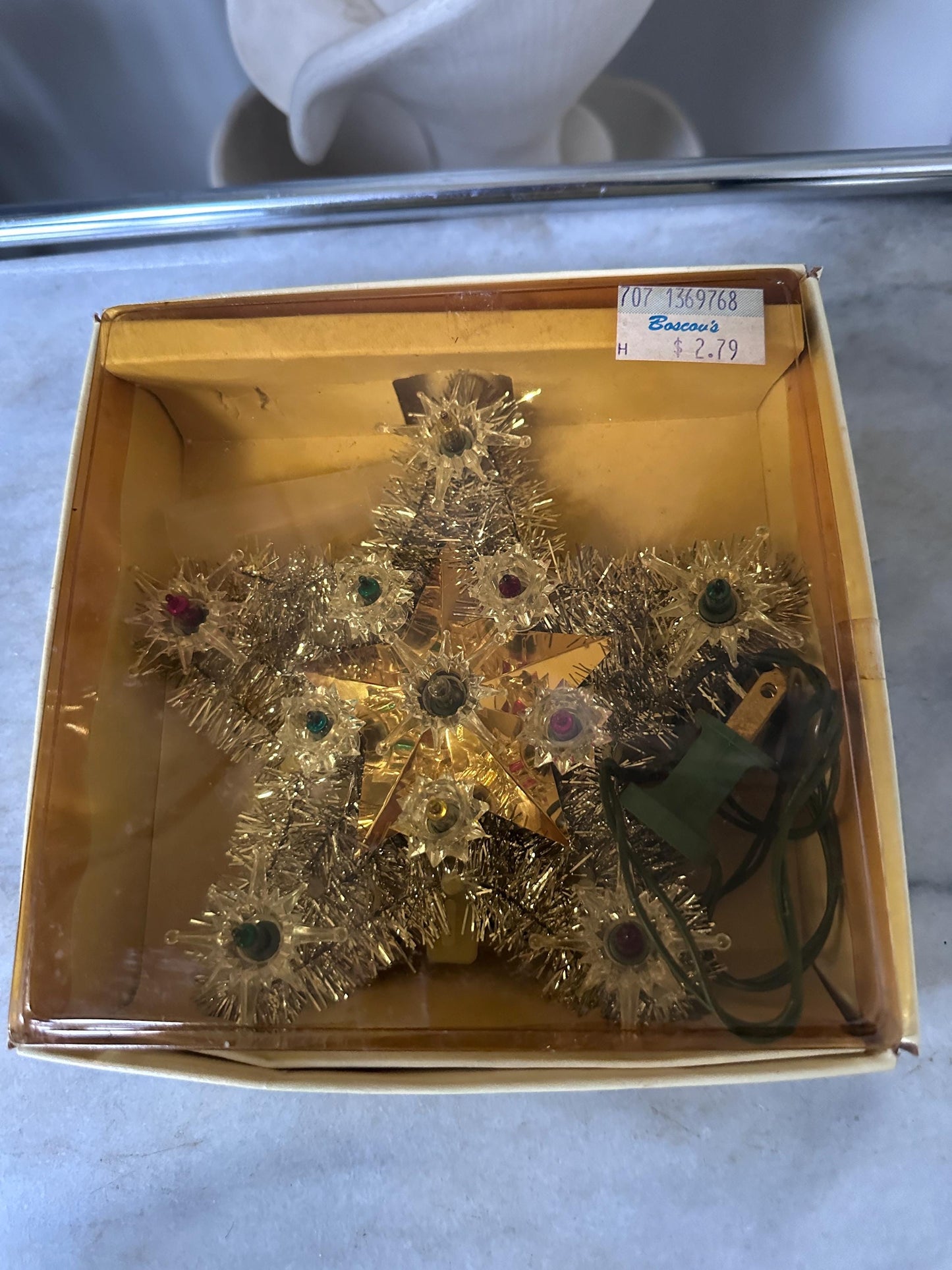 Vintage 1970s Electric Gold Star Christmas Tree Topper | Flashing 11-Light Tree Topper | Tested & Working | Original Box | Retro Holiday Dec