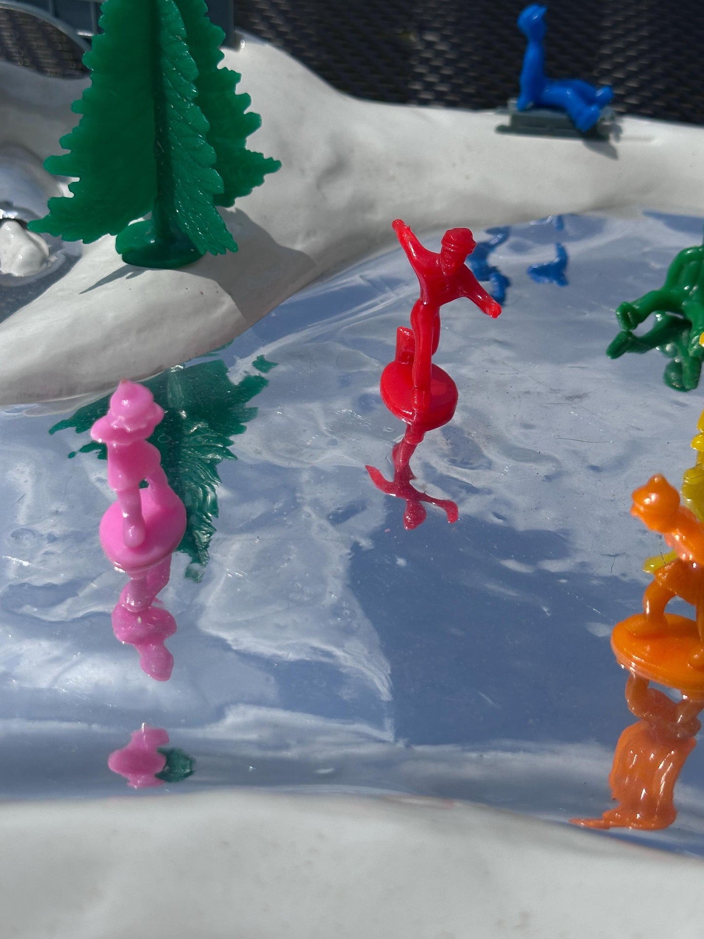 Vintage Regency Alpine Reflecting Skating Pond with Figures | Original Box | Kitschy Christmas Village Accessory | Retro Holiday Display