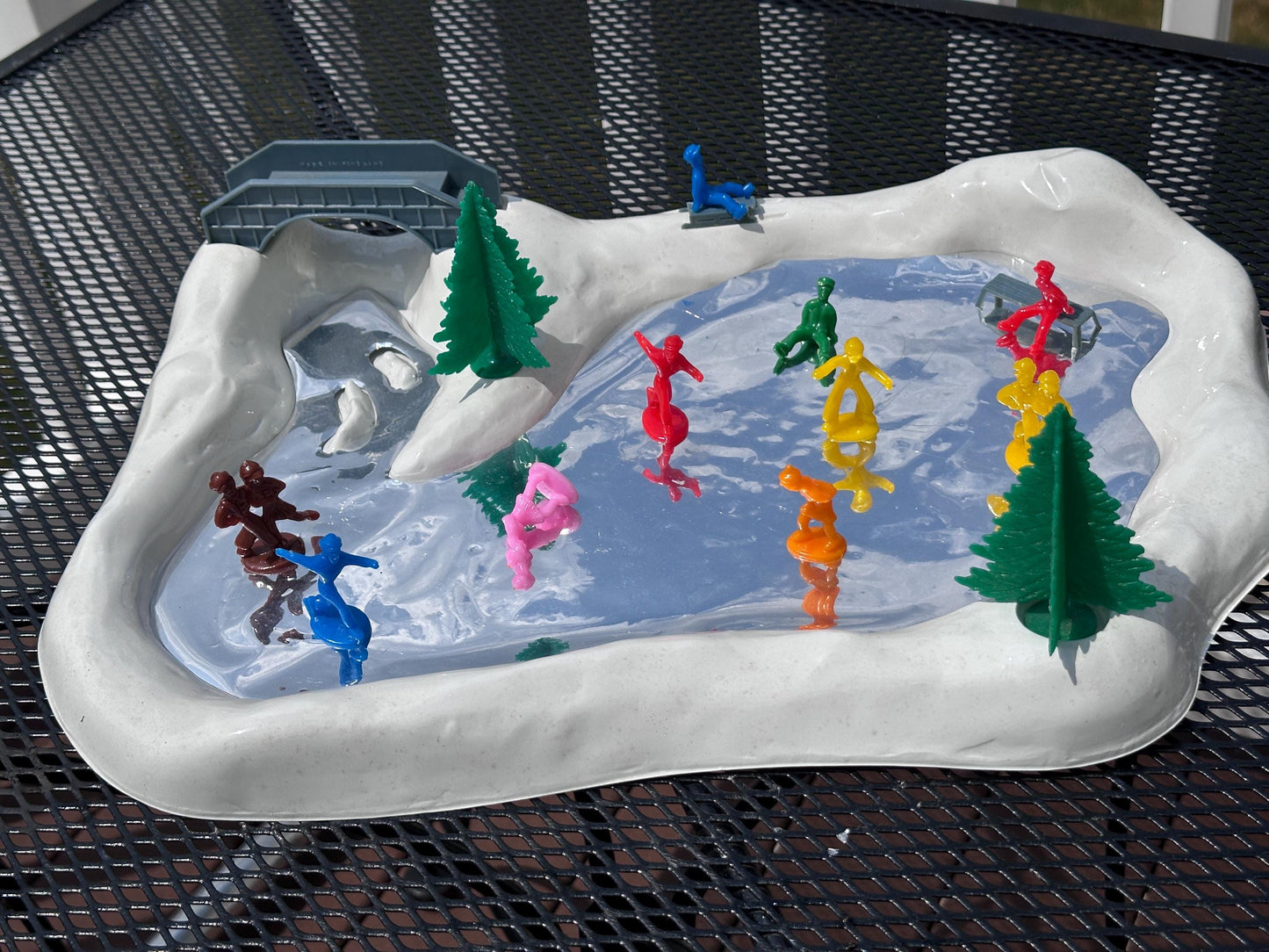 Vintage Regency Alpine Reflecting Skating Pond with Figures | Original Box | Kitschy Christmas Village Accessory | Retro Holiday Display