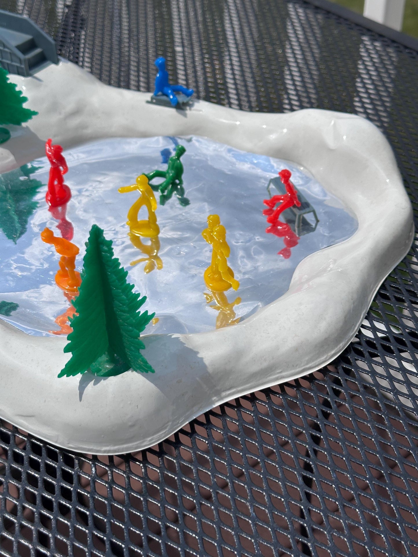 Vintage Regency Alpine Reflecting Skating Pond with Figures | Original Box | Kitschy Christmas Village Accessory | Retro Holiday Display