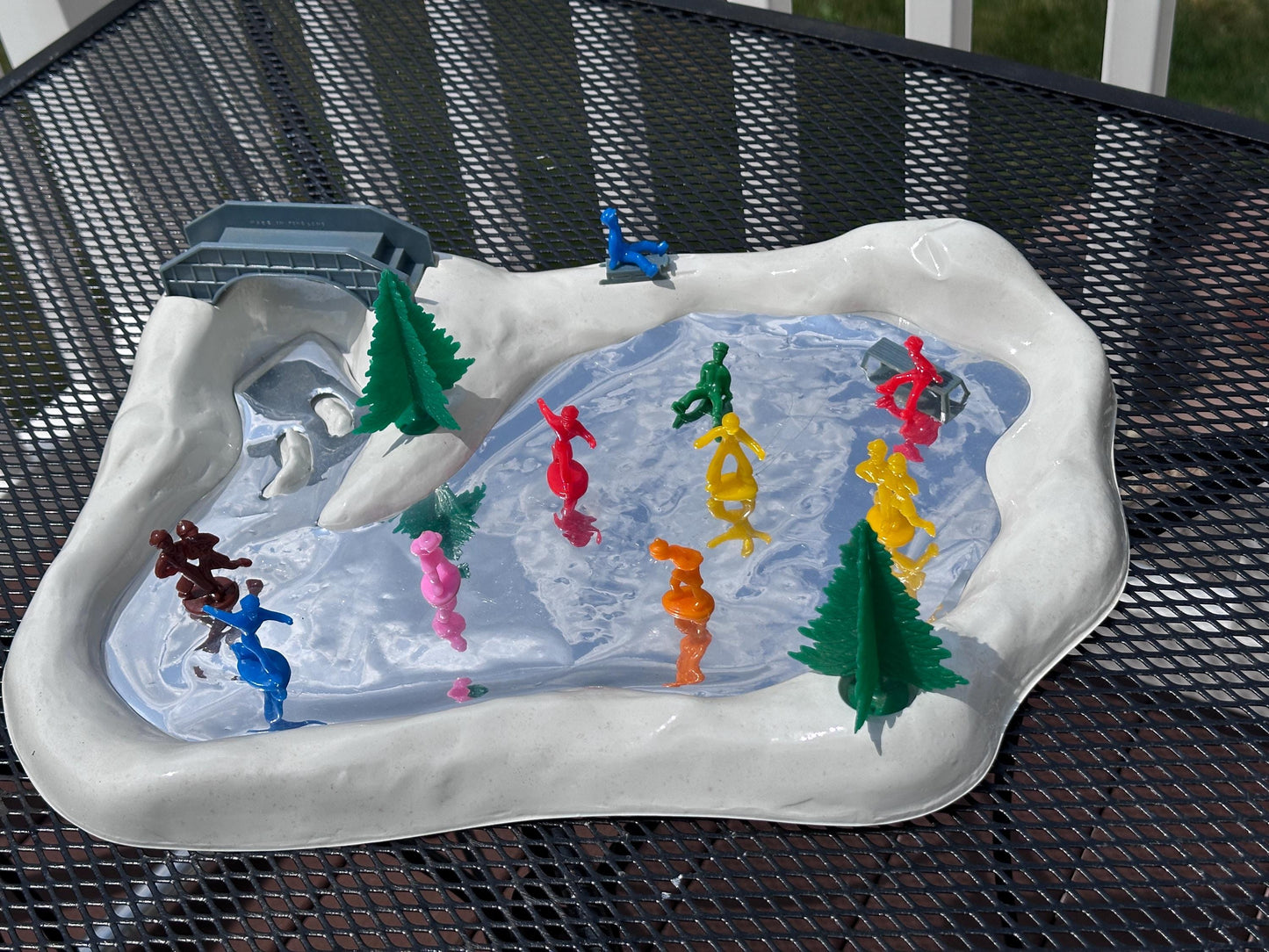 Vintage Regency Alpine Reflecting Skating Pond with Figures | Original Box | Kitschy Christmas Village Accessory | Retro Holiday Display